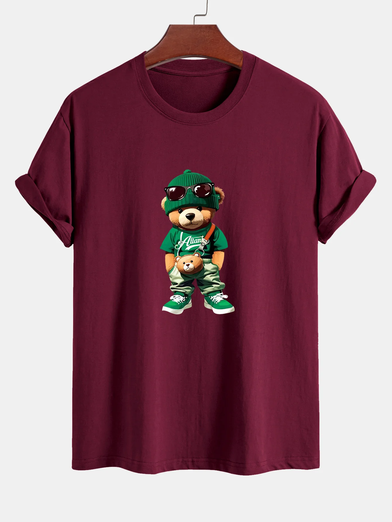 Reguläre Passform Trendy Bären Druck Baumwoll T-Shirt - Image 9
