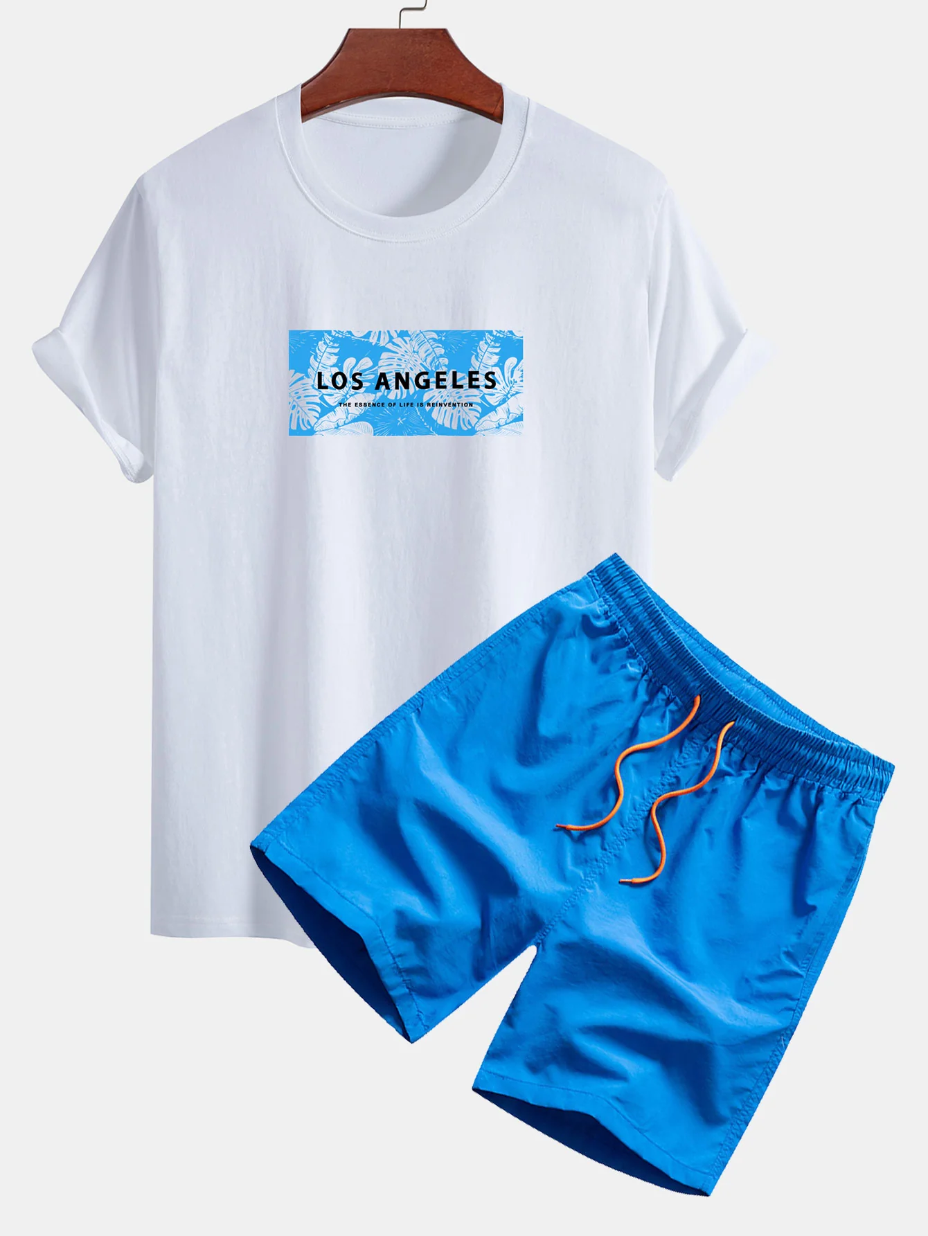 Regular Fit Vacation Los Angeles Print Baumwoll-T-Shirt & Kordelzug Shorts - Image 2