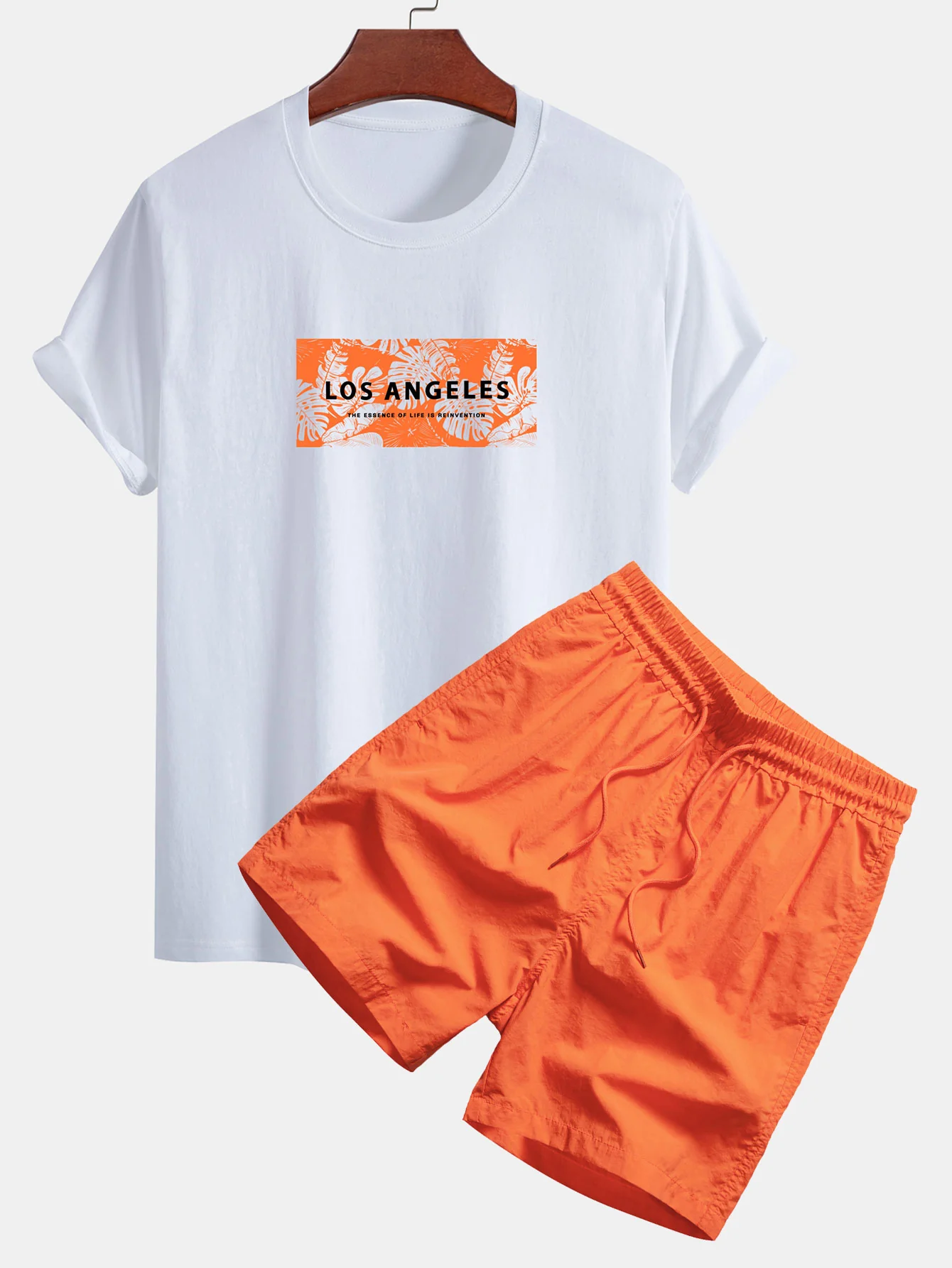 Regular Fit Vacation Los Angeles Print Baumwoll-T-Shirt & Kordelzug Shorts - Image 3