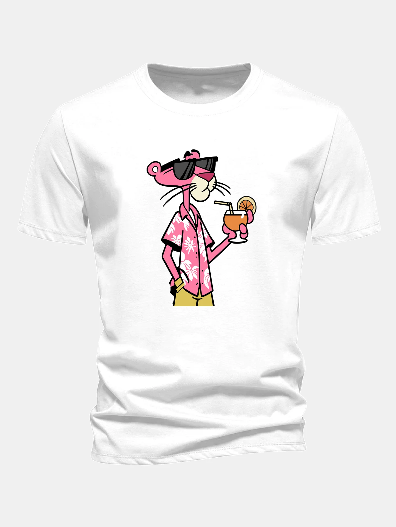 Regular Fit Vacation Pink Panther Print Cotton T-Shirt - Image 2