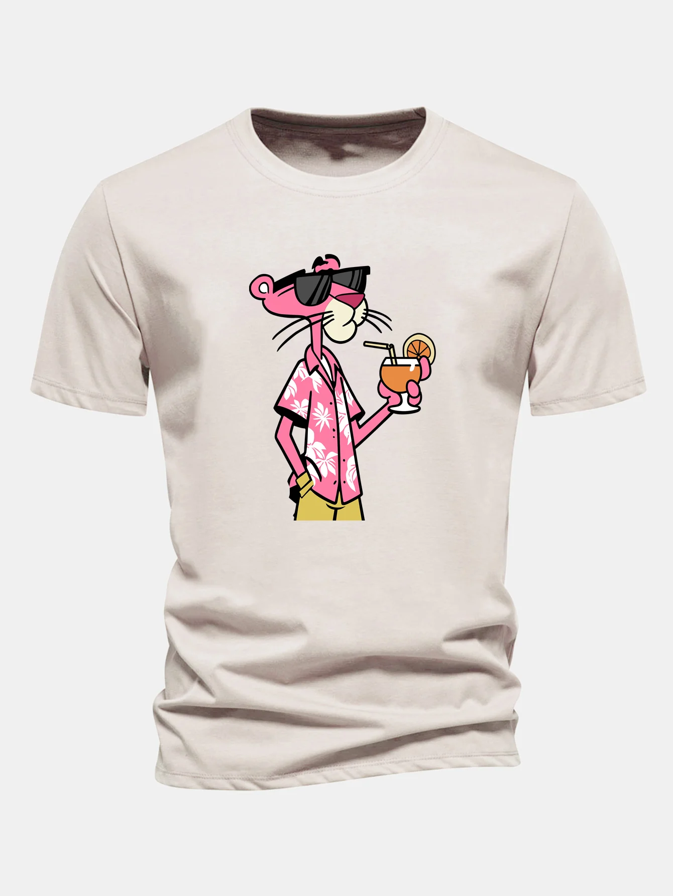 Regular Fit Vacation Pink Panther Print Cotton T-Shirt - Image 4