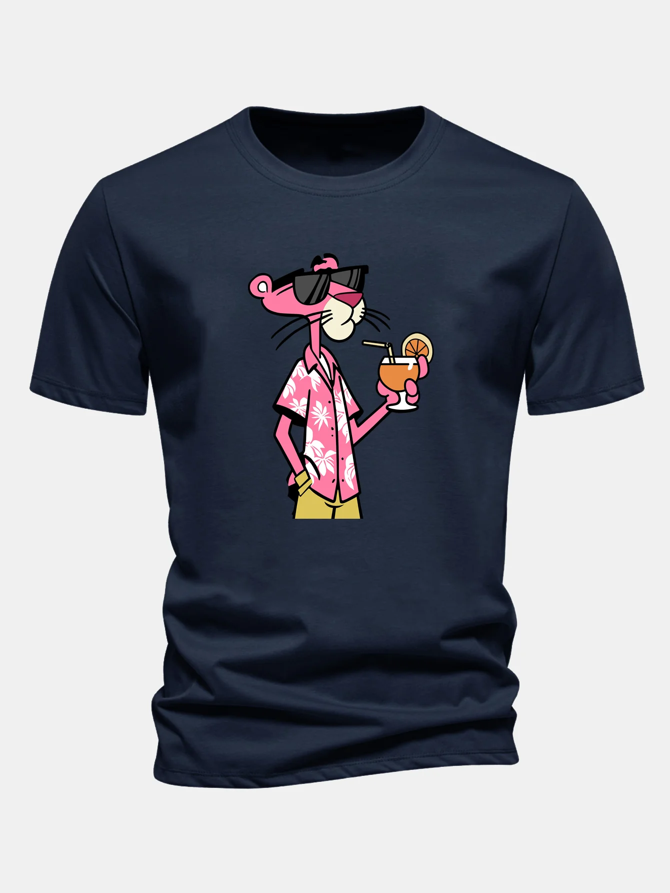 Regular Fit Vacation Pink Panther Print Cotton T-Shirt - Image 7