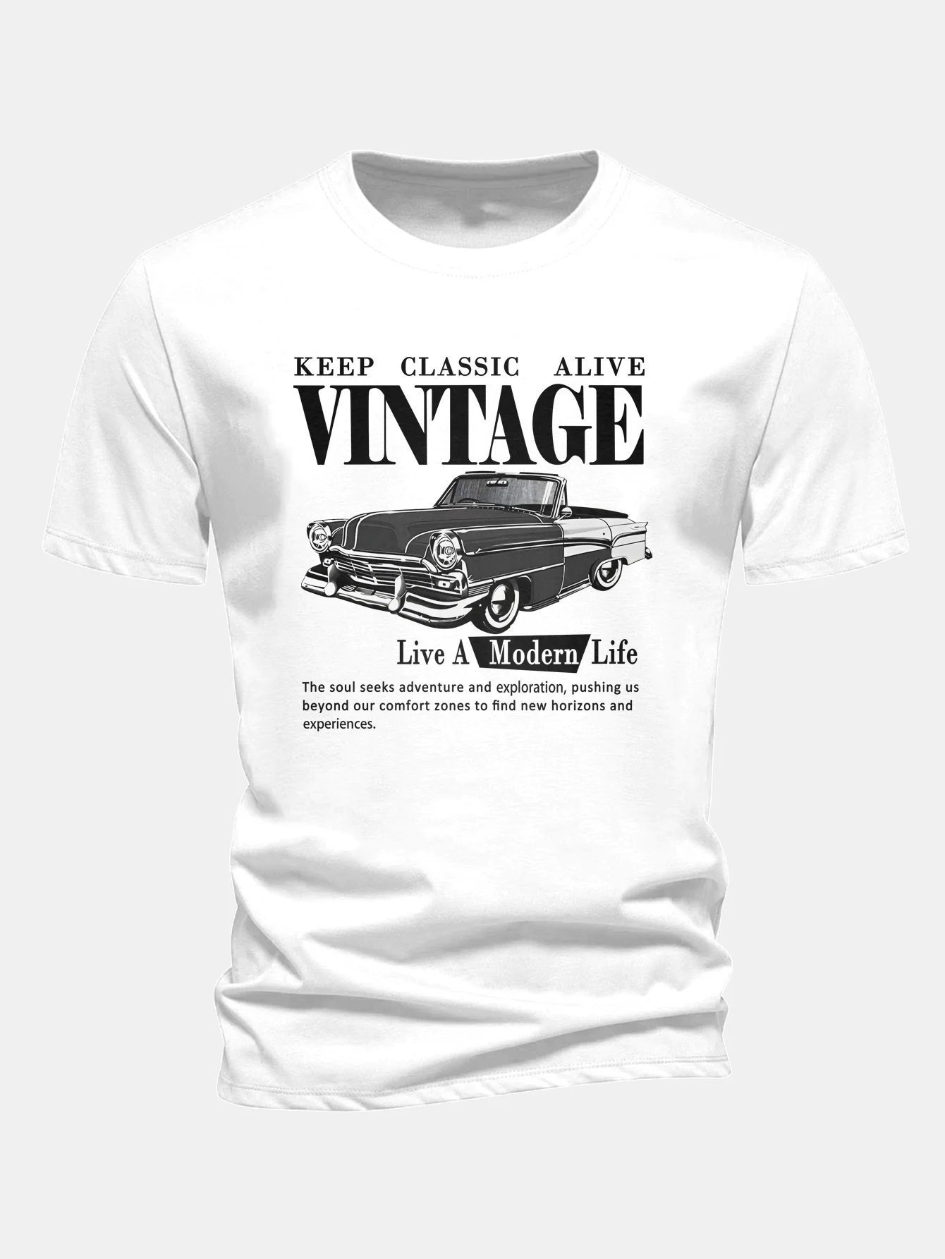 Regular Fit Vintage Car Print Cotton T-Shirt