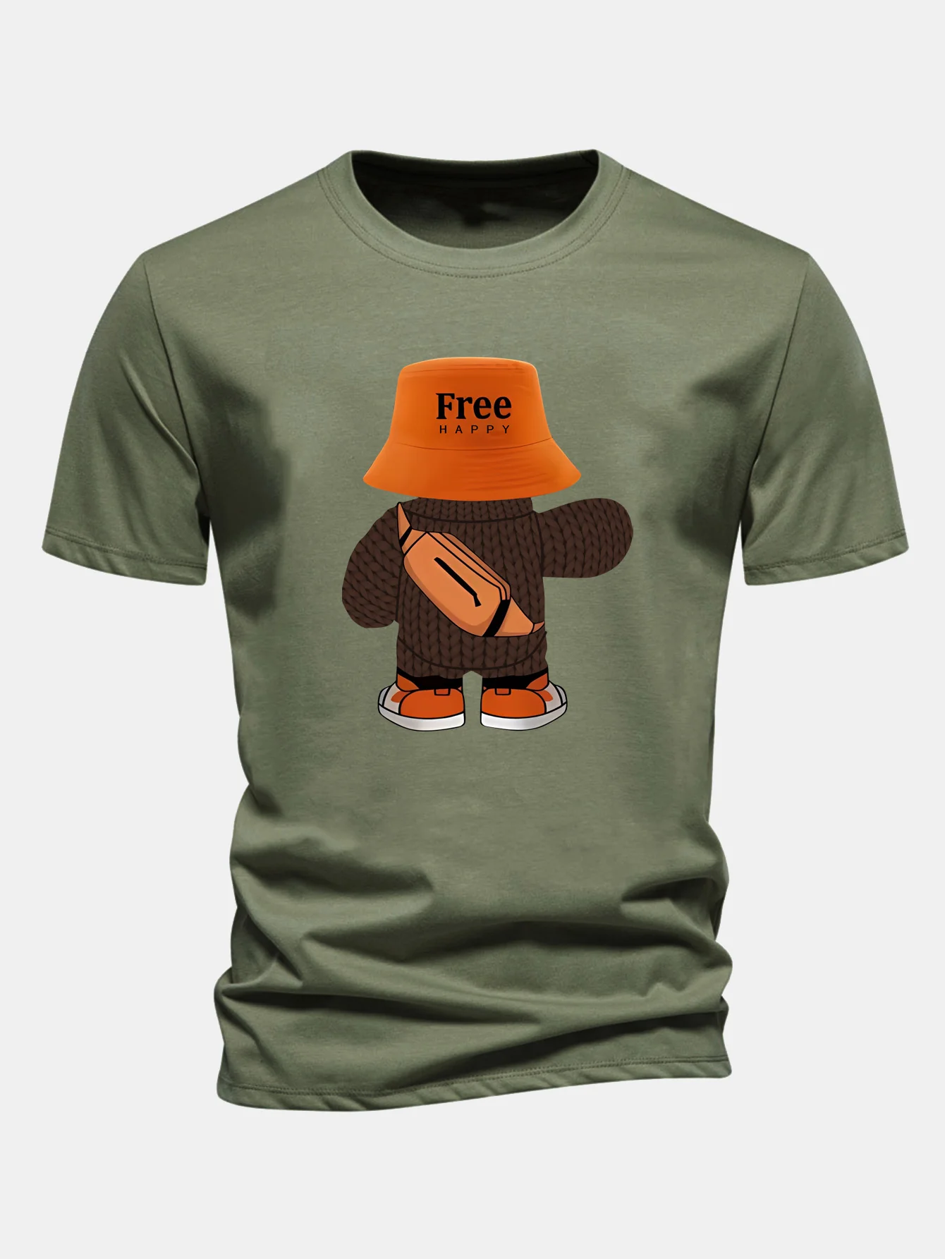 Regular Fit Yarn Bear Print Cotton T-Shirt - Image 4