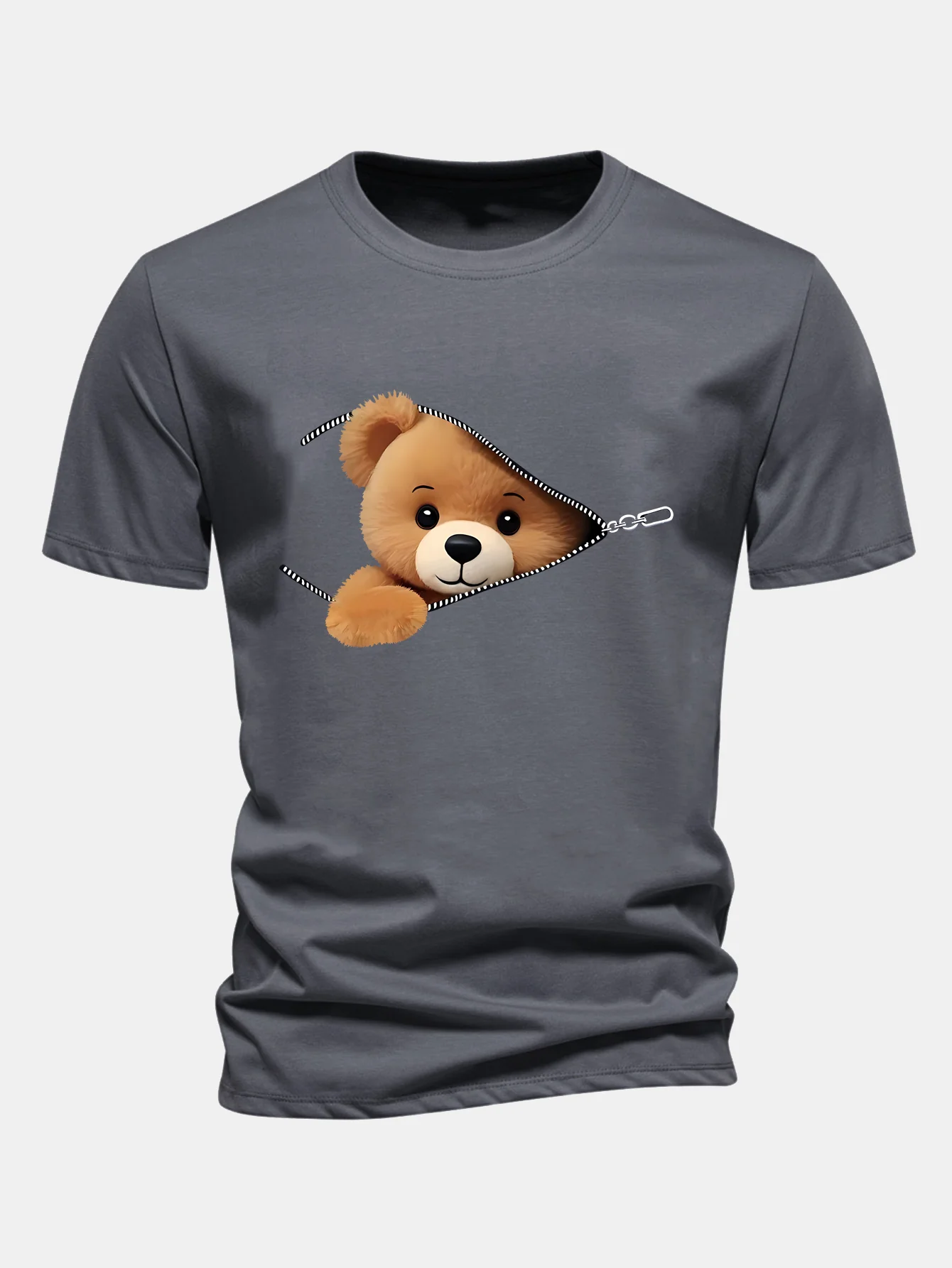 Regular Fit Reißverschluss Bärenmotiv Baumwoll-T-Shirt - Image 3