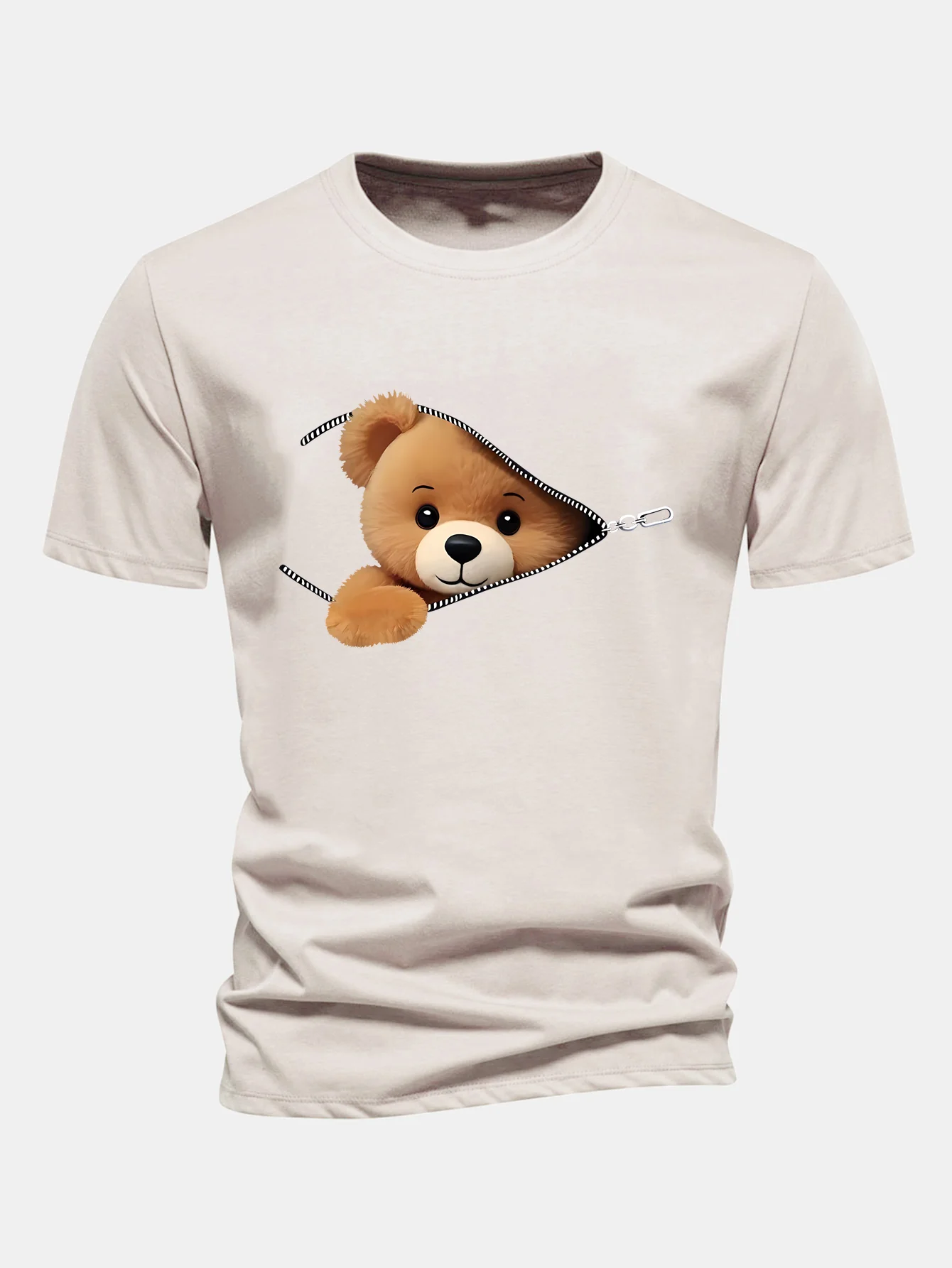 Regular Fit Reißverschluss Bärenmotiv Baumwoll-T-Shirt - Image 5