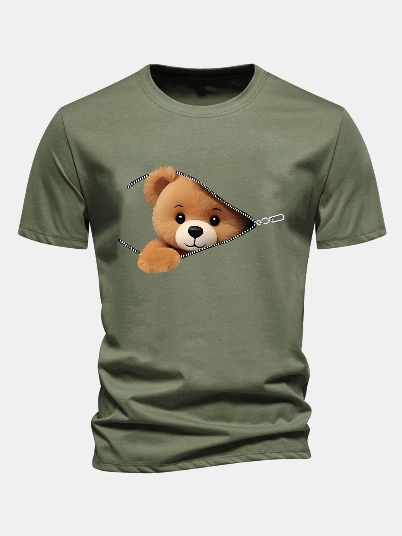 Regular Fit Reißverschluss Bärenmotiv Baumwoll-T-Shirt - Image 7