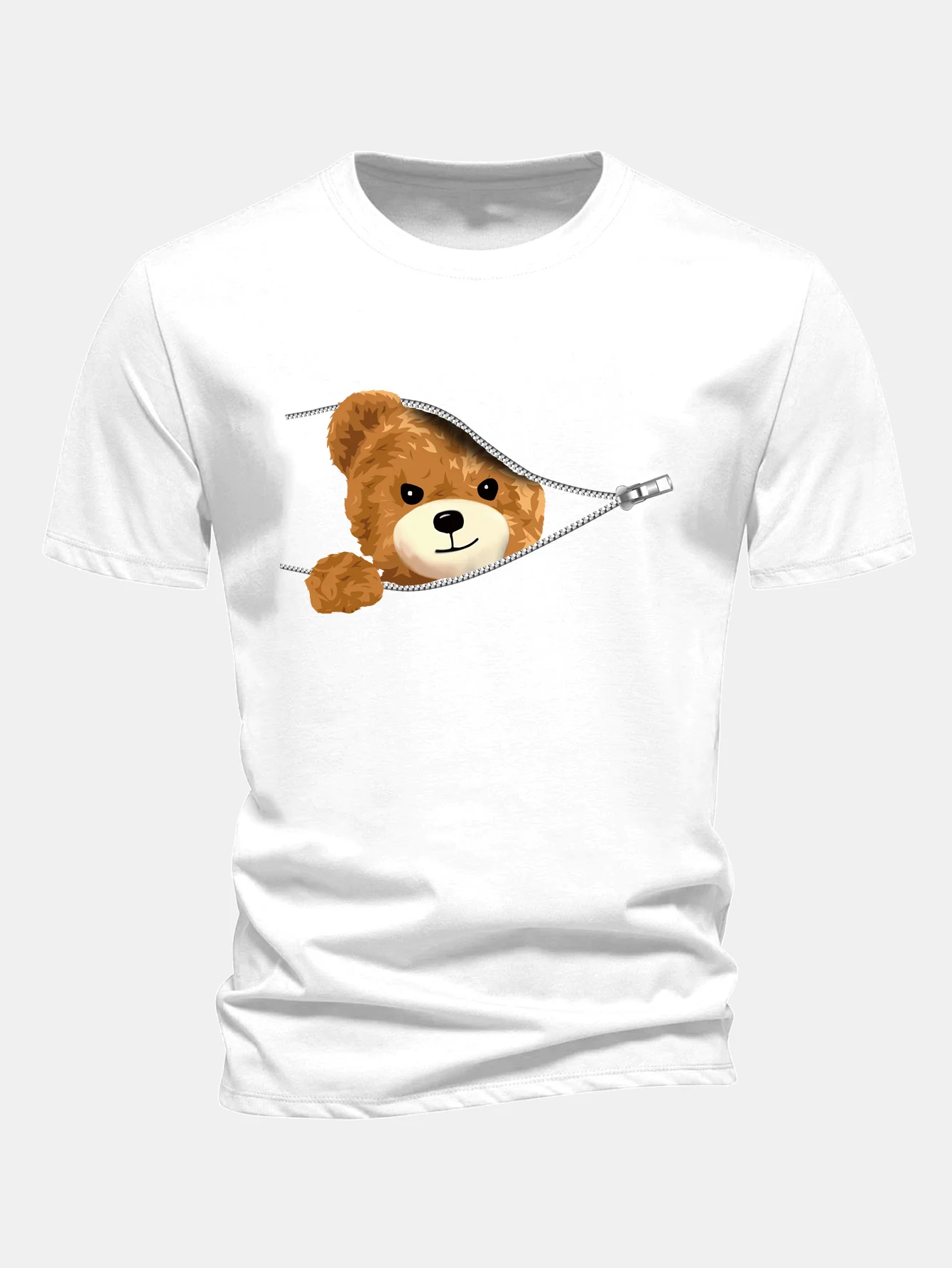 Regular Fit Reißverschluss Bärenmotiv Baumwoll-T-Shirt - Image 2