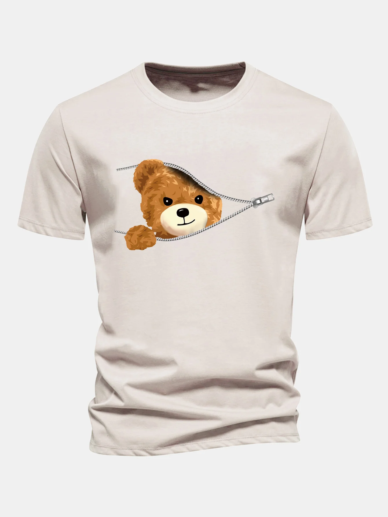 Regular Fit Reißverschluss Bärenmotiv Baumwoll-T-Shirt - Image 3