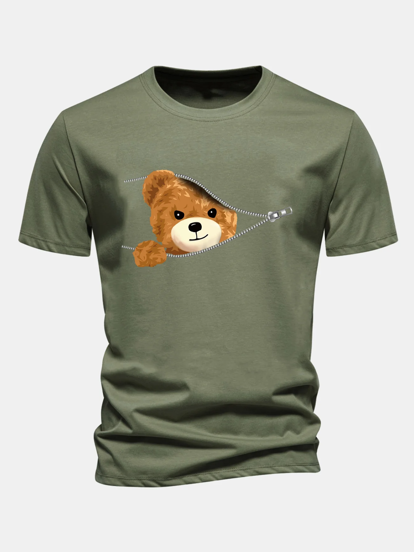 Regular Fit Reißverschluss Bärenmotiv Baumwoll-T-Shirt - Image 5