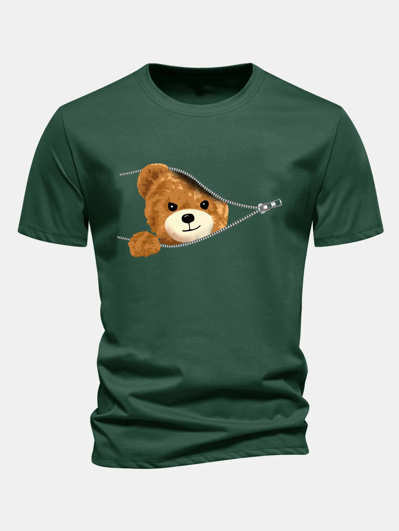 Regular Fit Reißverschluss Bärenmotiv Baumwoll-T-Shirt - Image 9