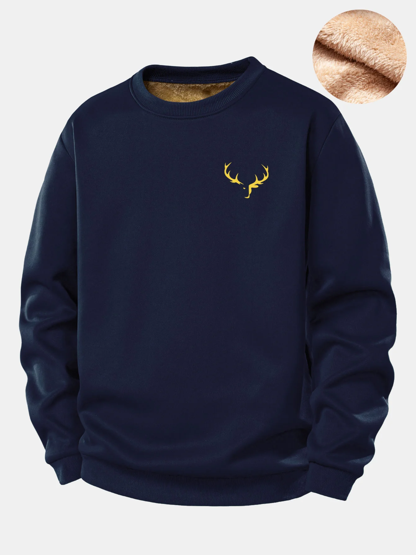 Reindeer Print Teddy Fleece Lined Sweatshirt - Image 3