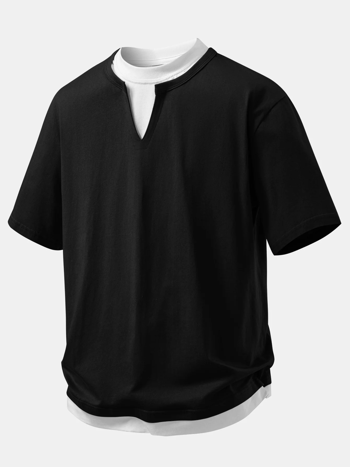 Relax Fit 2 In 1 Notched Collar T-Shirt & Cotton Drawstring 7" Shorts - Image 4