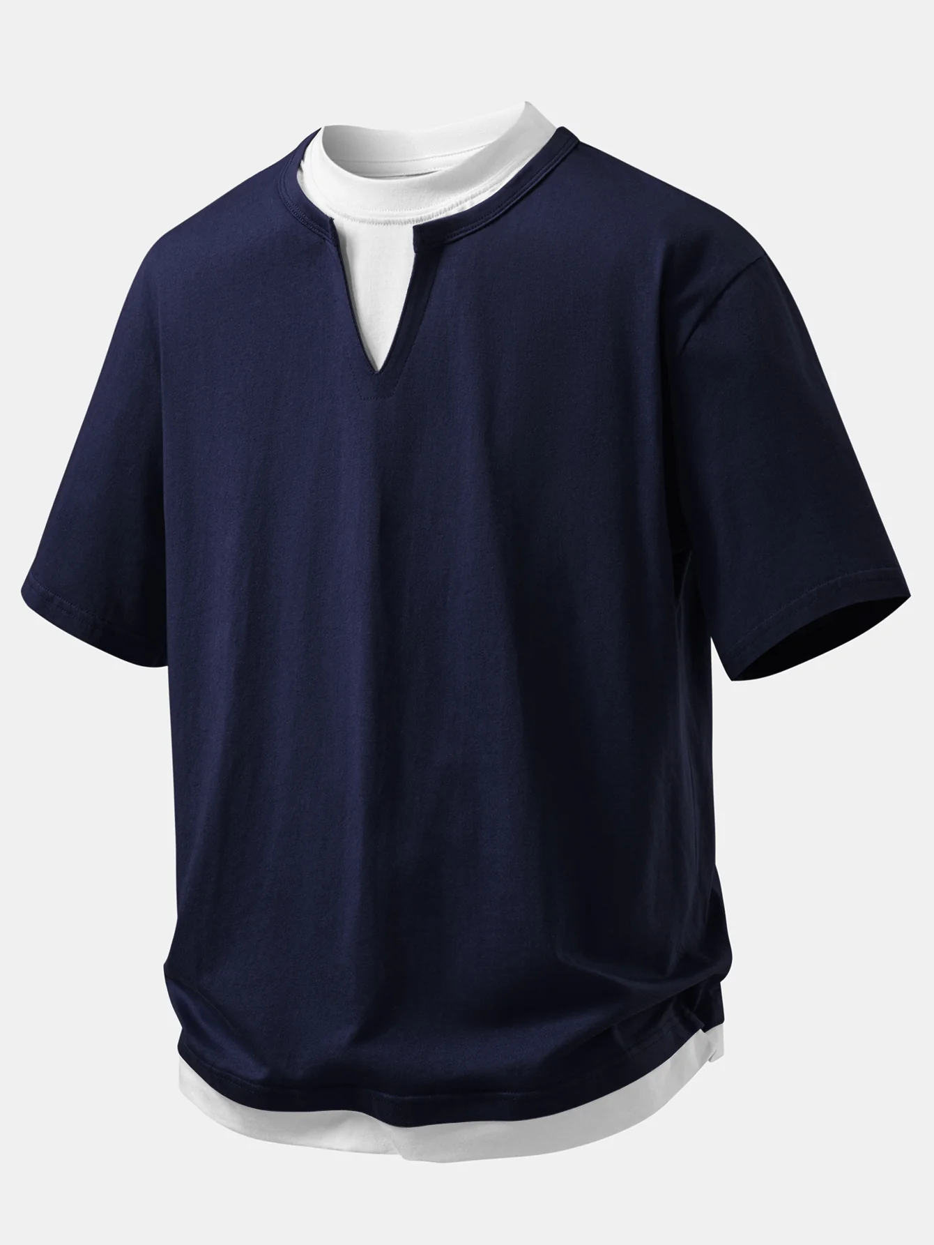 Relax Fit 2 In 1 Notched Collar T-Shirt & Cotton Drawstring 7" Shorts - Image 6