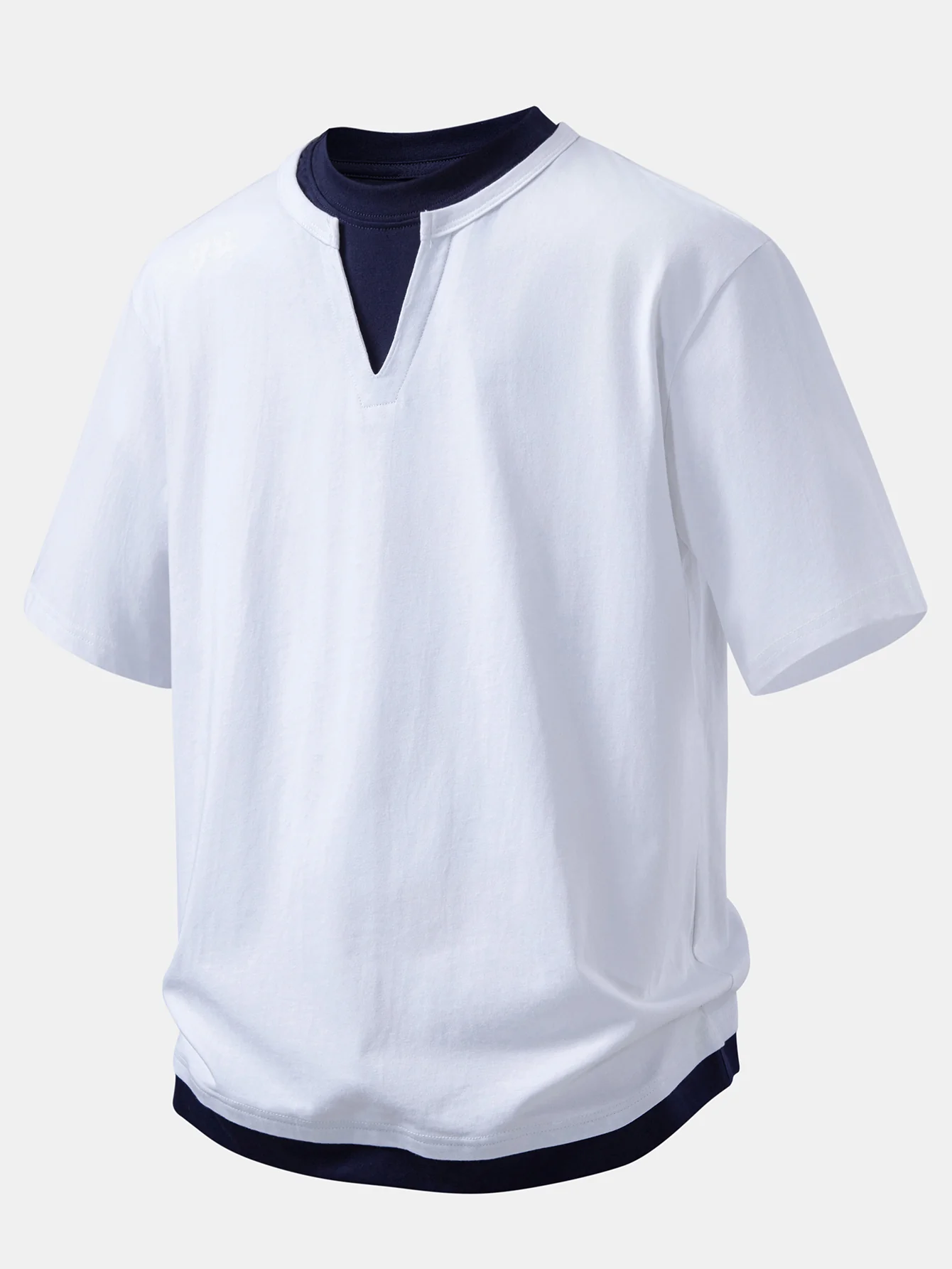 Relax Fit 2 In 1 Notched Collar T-Shirt & Cotton Drawstring 7" Shorts - Image 8