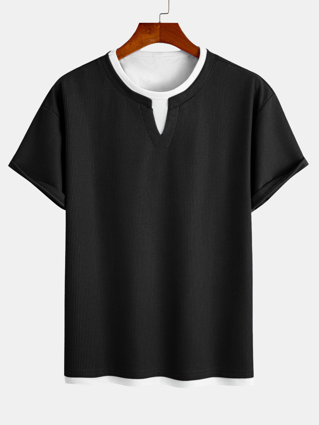 Relax Fit 2 In 1 Notched Collar Waffle T-Shirt - Image 3