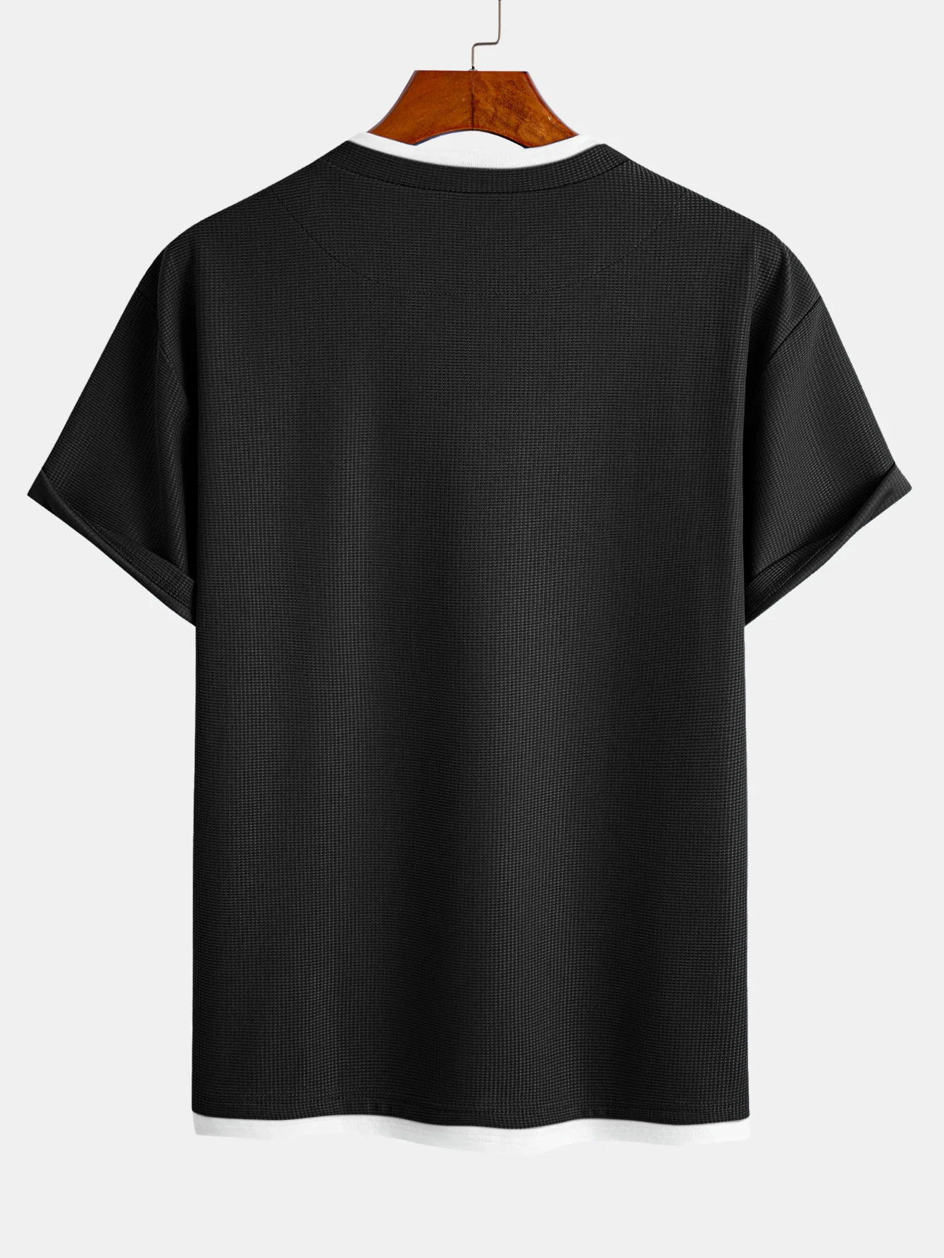 Relax Fit 2 In 1 Notched Collar Waffle T-Shirt - Image 4