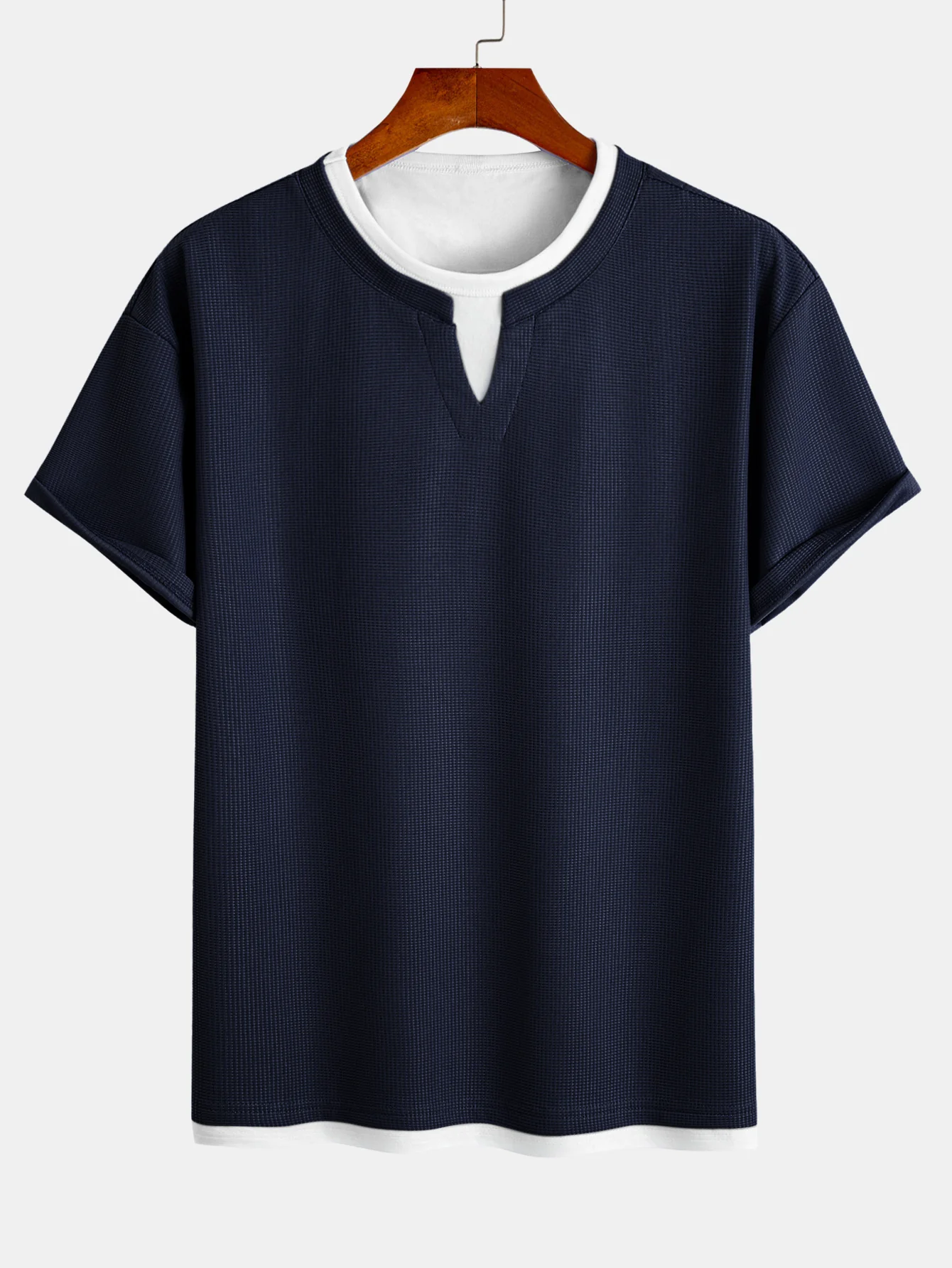 Relax Fit 2 In 1 Notched Collar Waffle T-Shirt - Image 5