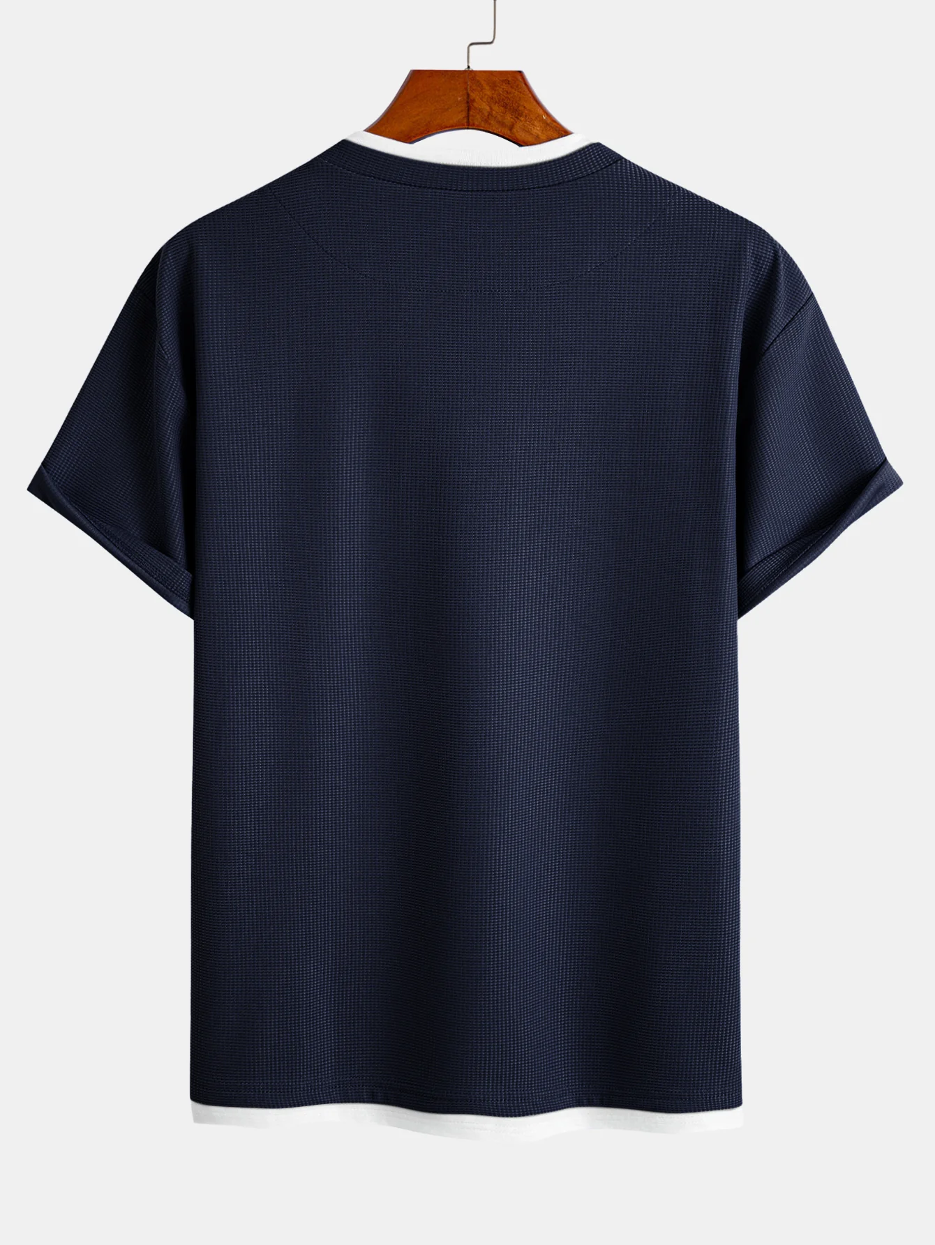 Relax Fit 2 In 1 Notched Collar Waffle T-Shirt - Image 6
