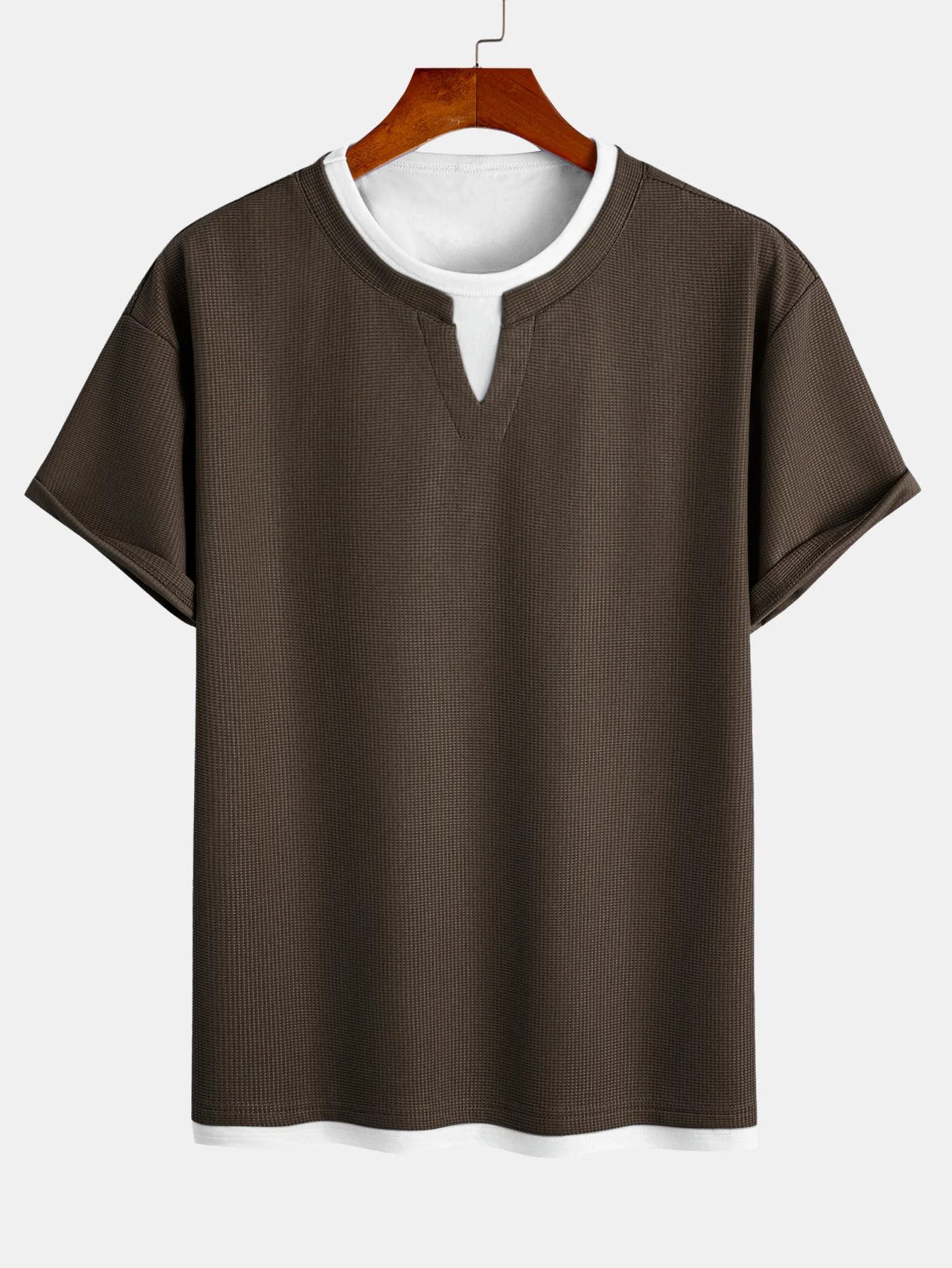 Relax Fit 2 In 1 Notched Collar Waffle T-Shirt - Image 7