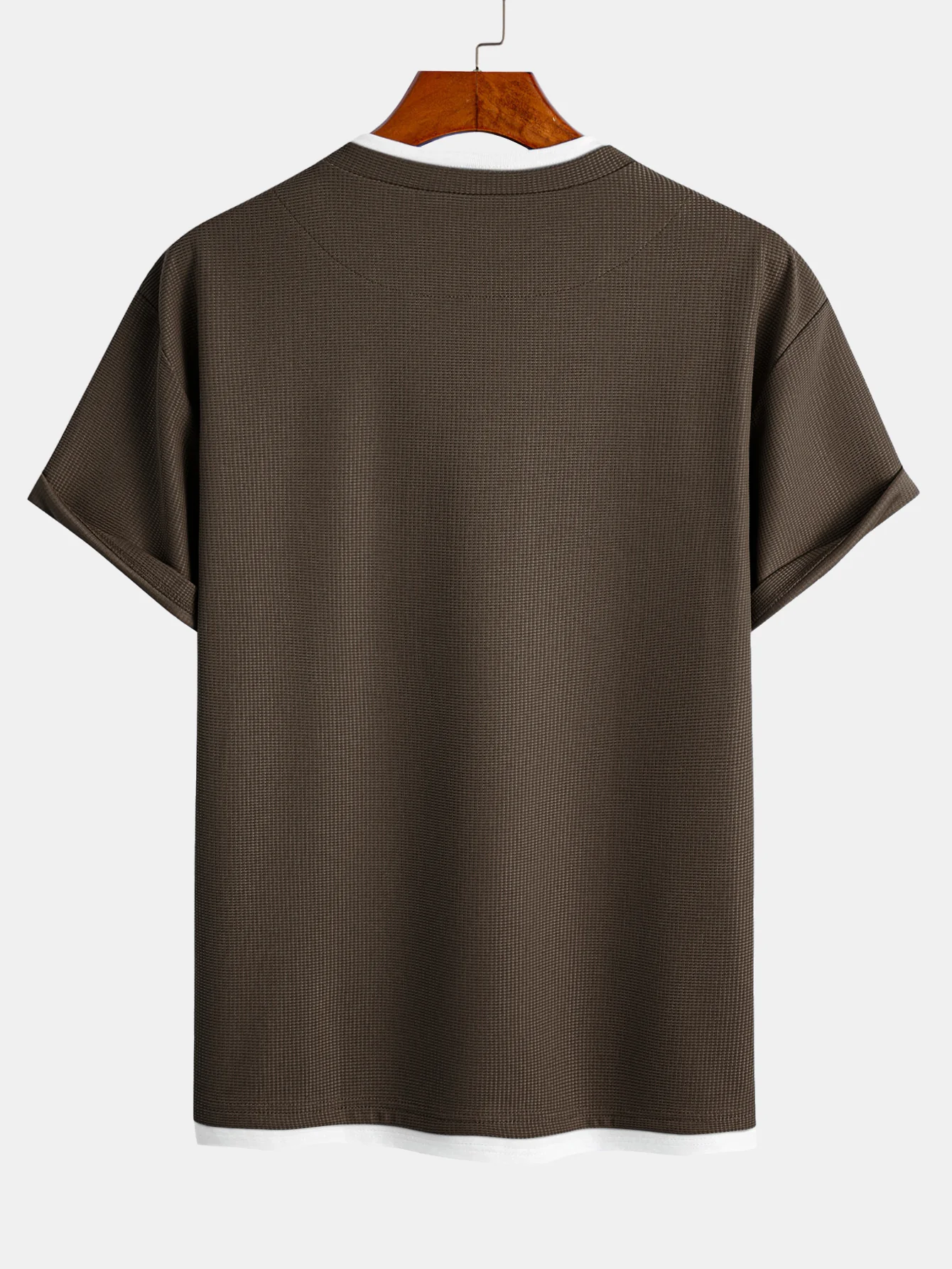 Relax Fit 2 In 1 Notched Collar Waffle T-Shirt - Image 8
