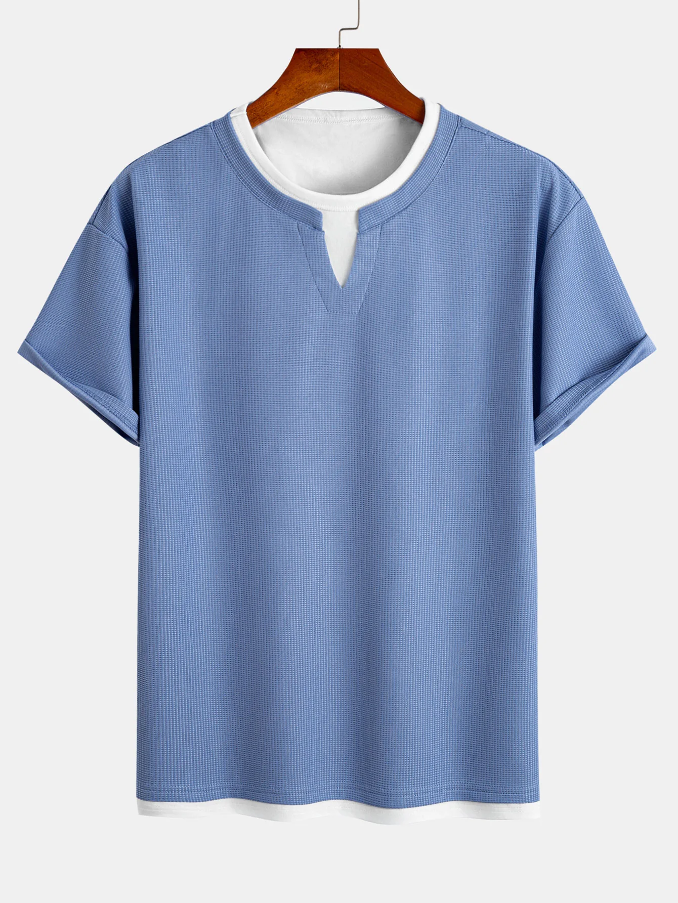 Relax Fit 2 In 1 Notched Collar Waffle T-Shirt - Image 9