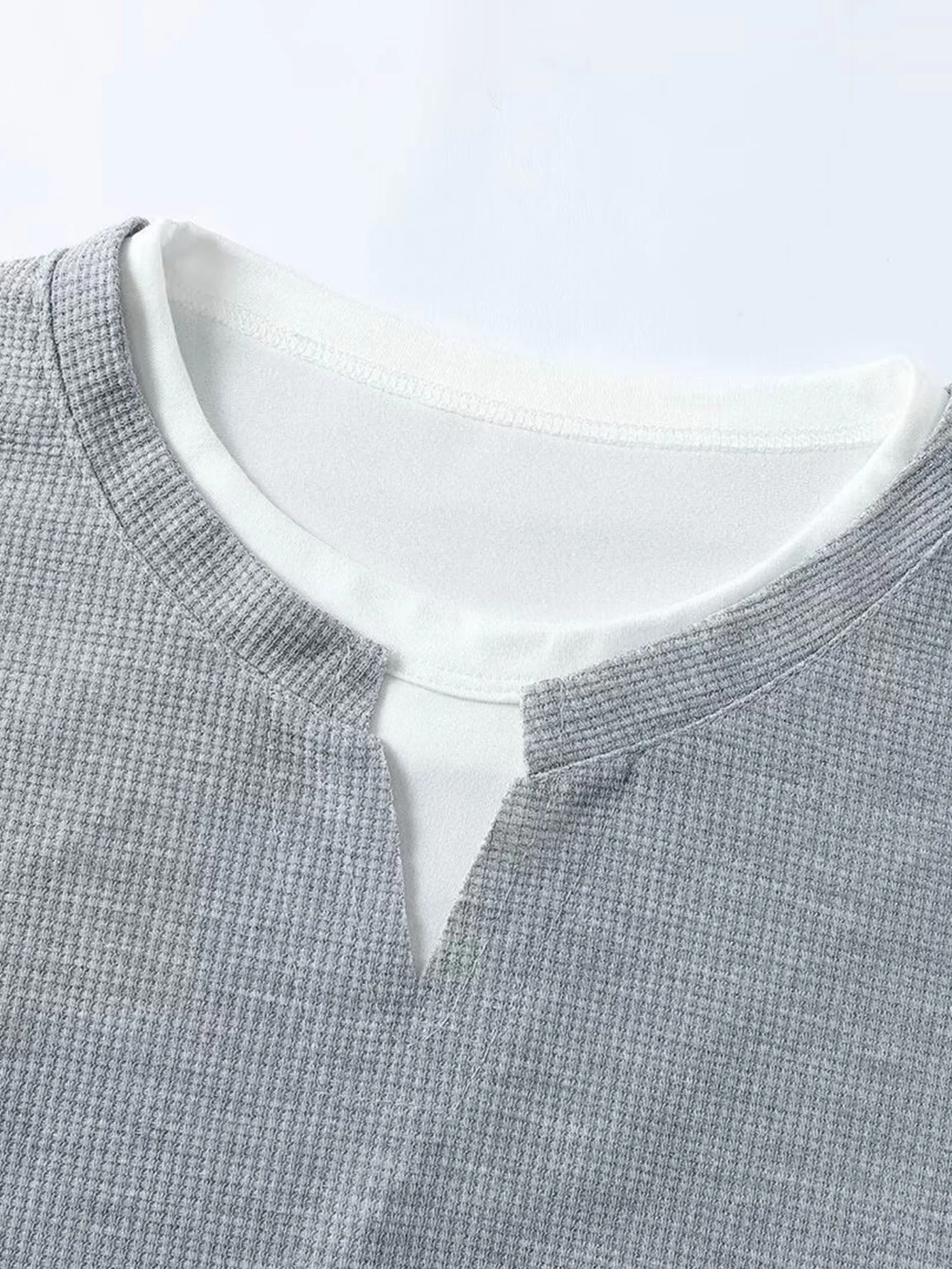 Relax Fit 2 In 1 Notched Collar Waffle T-Shirt & Waffle Pleated Pintuck Straight Leg Pants - Image 10