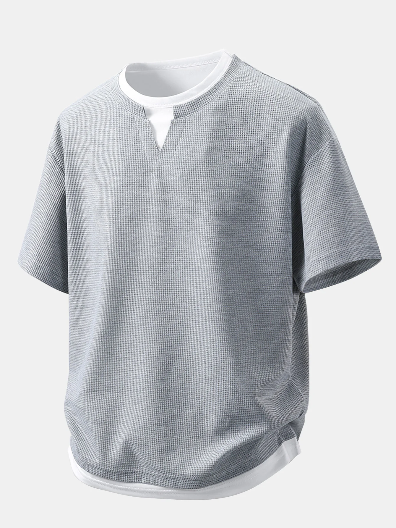 Relax Fit 2 In 1 Notched Collar Waffle T-Shirt & Waffle Pleated Pintuck Straight Leg Pants - Image 3