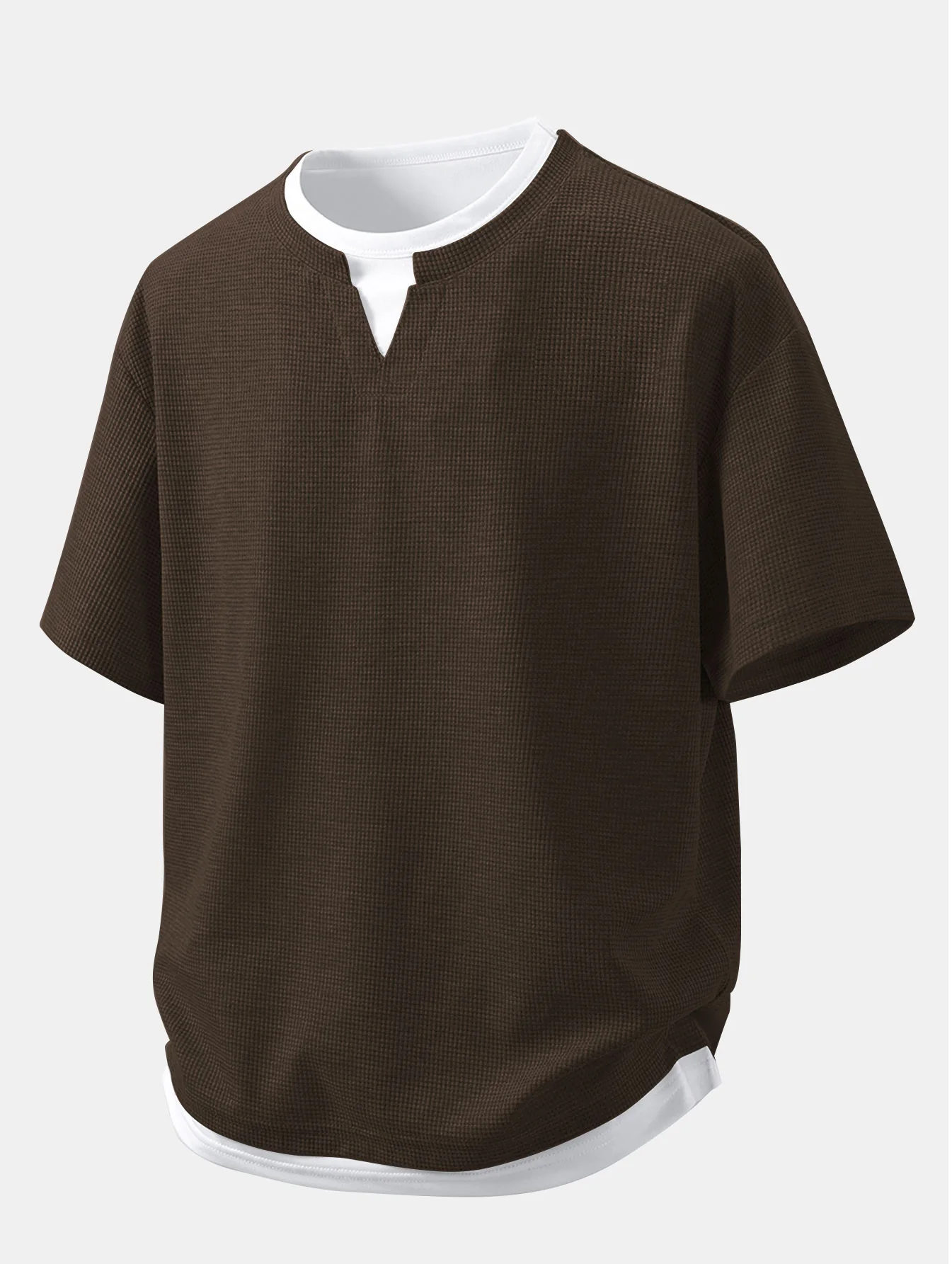 Relax Fit 2 In 1 Notched Collar Waffle T-Shirt - Image 5