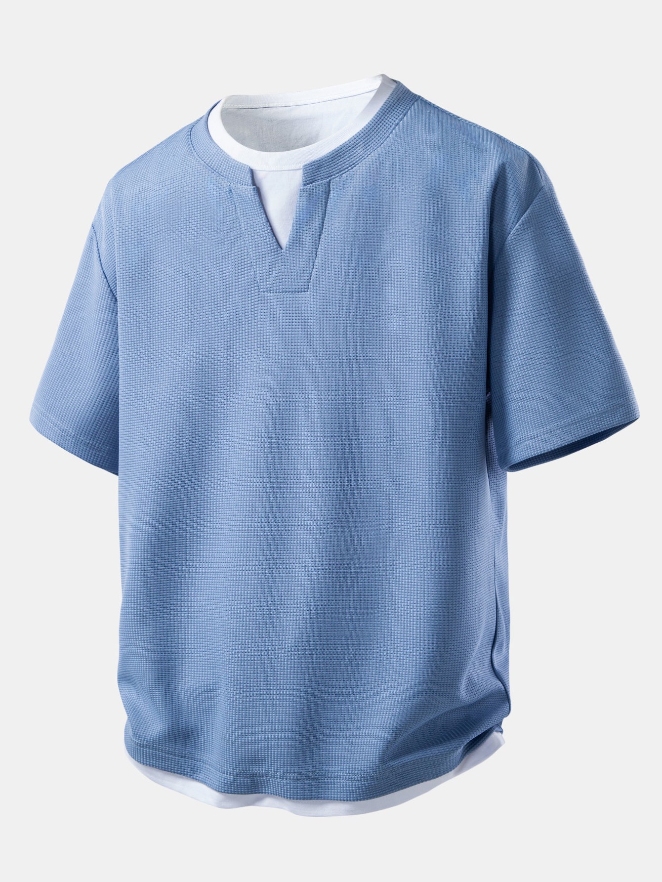 Relax Fit 2 In 1 Notched Collar Waffle T-Shirt - Image 6