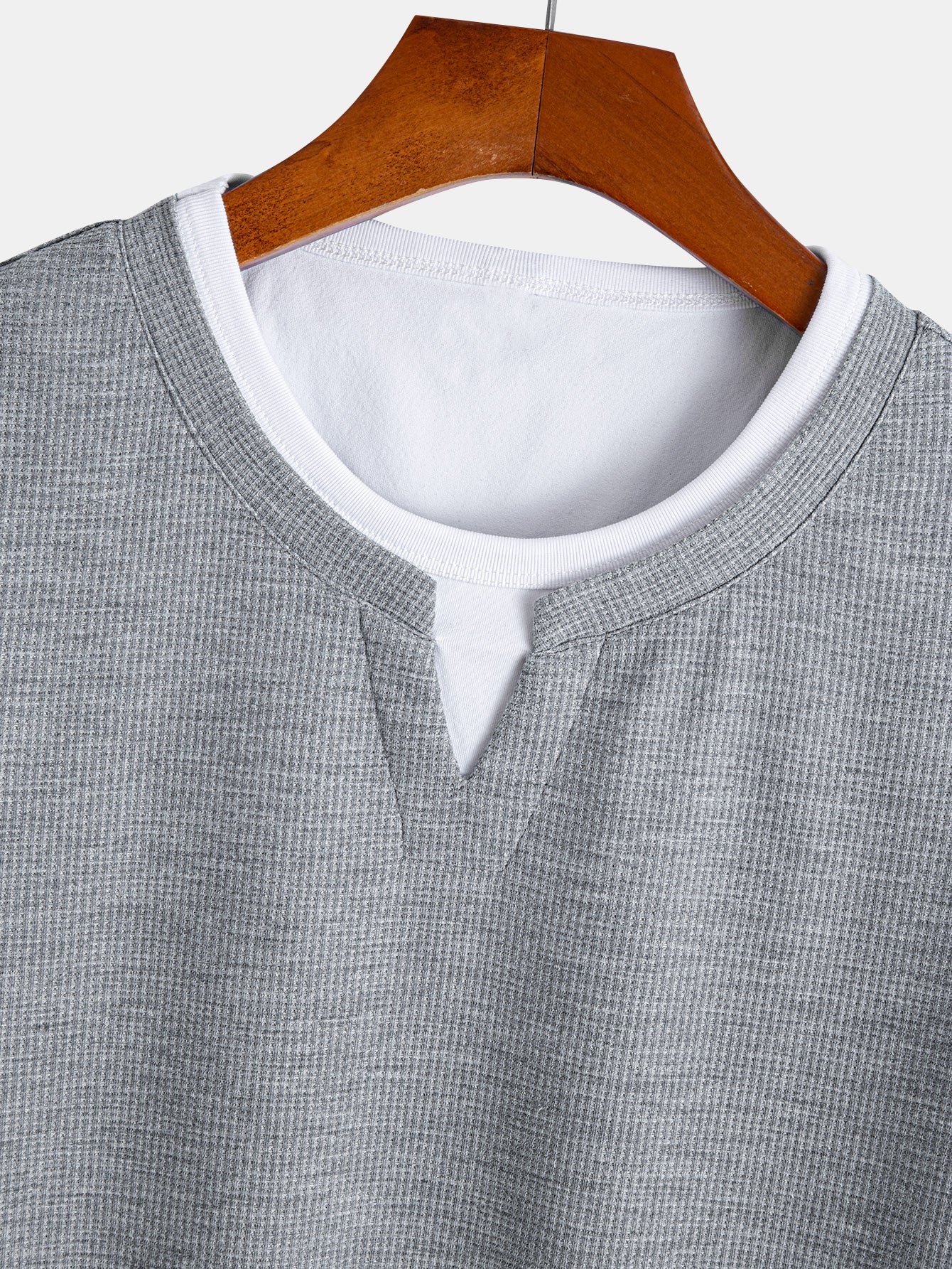 Relax Fit 2 In 1 Notched Collar Waffle T-Shirt & Waffle Pleated Pintuck Straight Leg Pants - Image 11