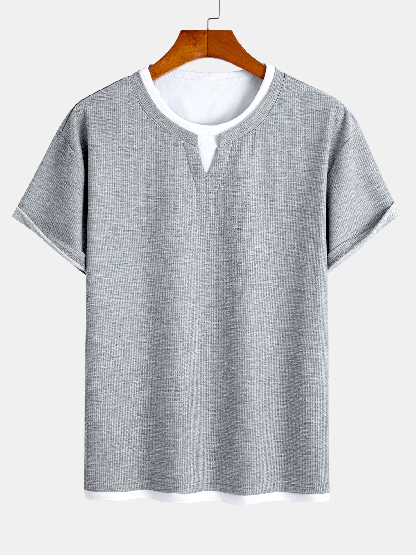 Relax Fit 2 In 1 Notched Collar Waffle T-Shirt & Waffle Pleated Pintuck Straight Leg Pants - Image 3