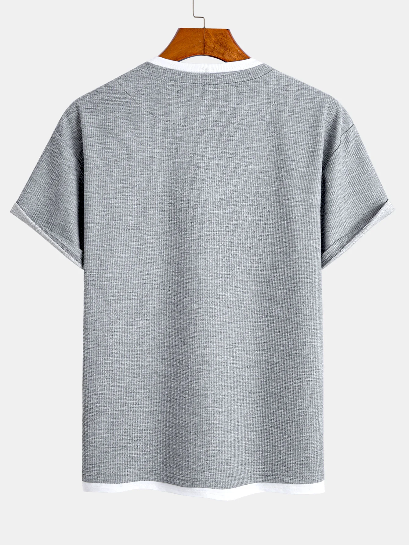 Relax Fit 2 In 1 Notched Collar Waffle T-Shirt & Waffle Pleated Pintuck Straight Leg Pants - Image 4