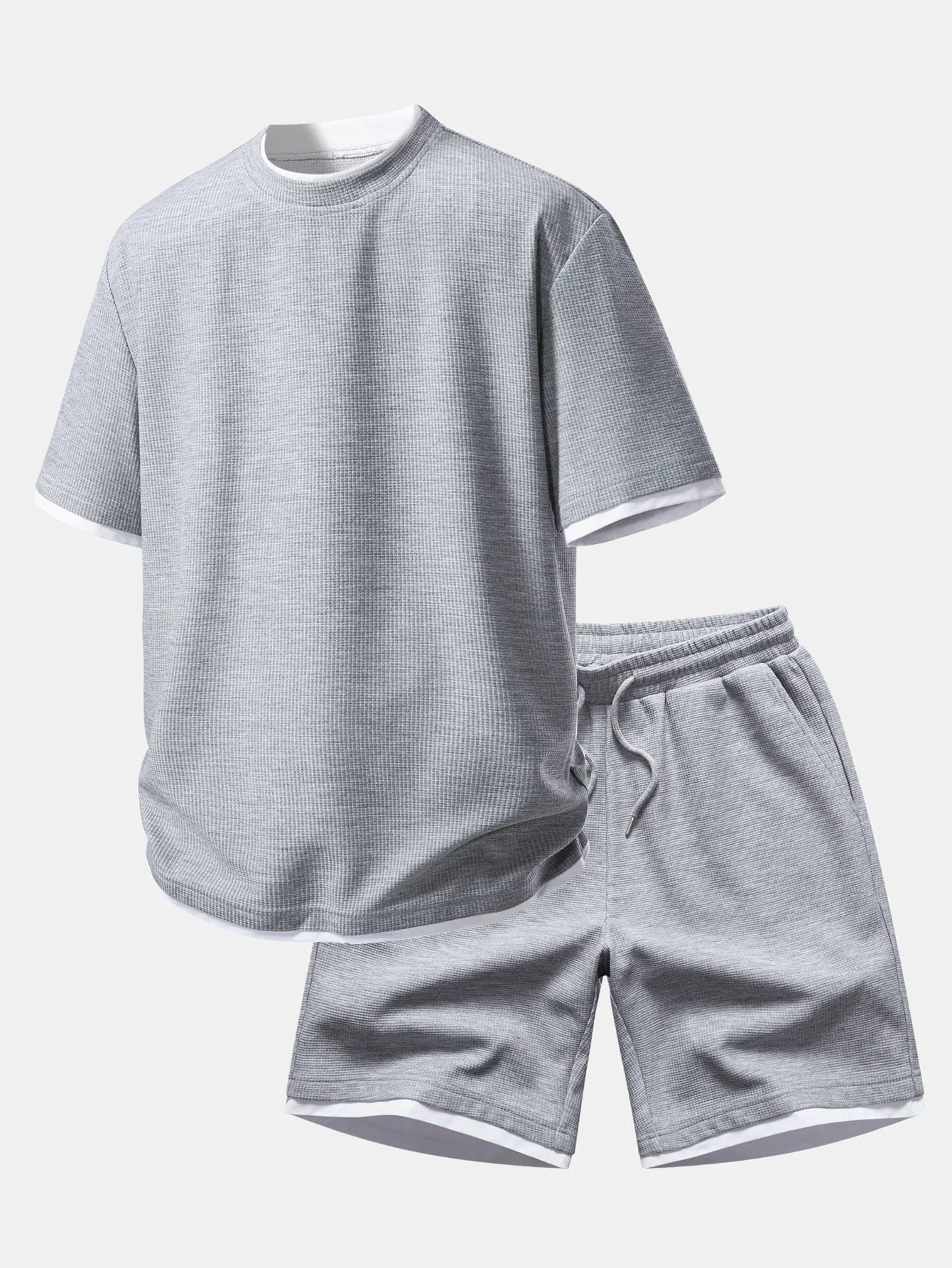 Relax Fit 2 In 1 Waffle Crew Collar T-Shirt & Waffle 7″ Shorts