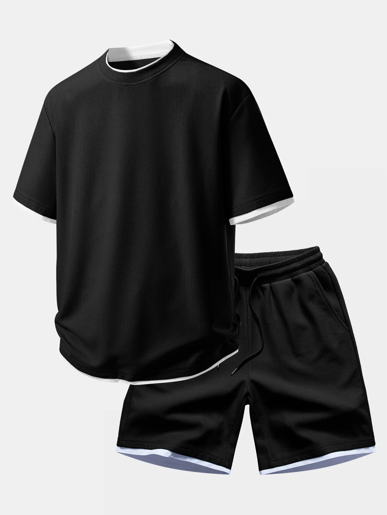 Relax Fit 2 In 1 Waffle Crew Collar T-Shirt & Waffle 7″ Shorts - Image 2