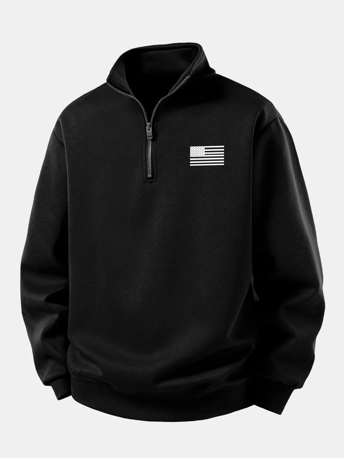 Relax Fit American Flag Print Quarter Zip Sweatshirt - Image 3