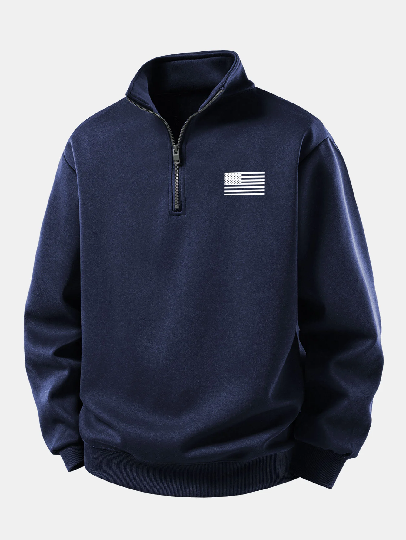 Relax Fit American Flag Print Quarter Zip Sweatshirt - Image 5