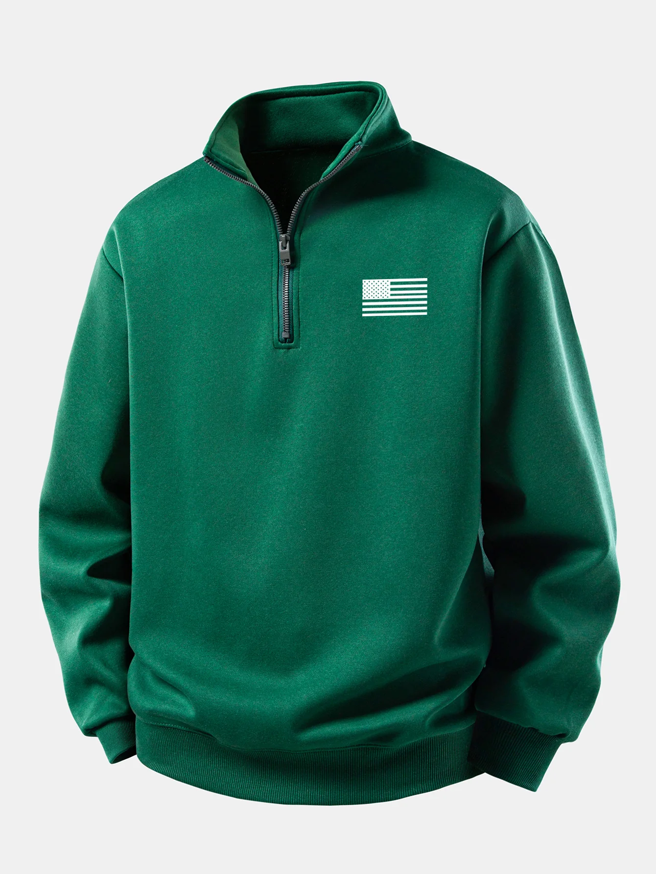 Relax Fit American Flag Print Quarter Zip Sweatshirt - Image 7