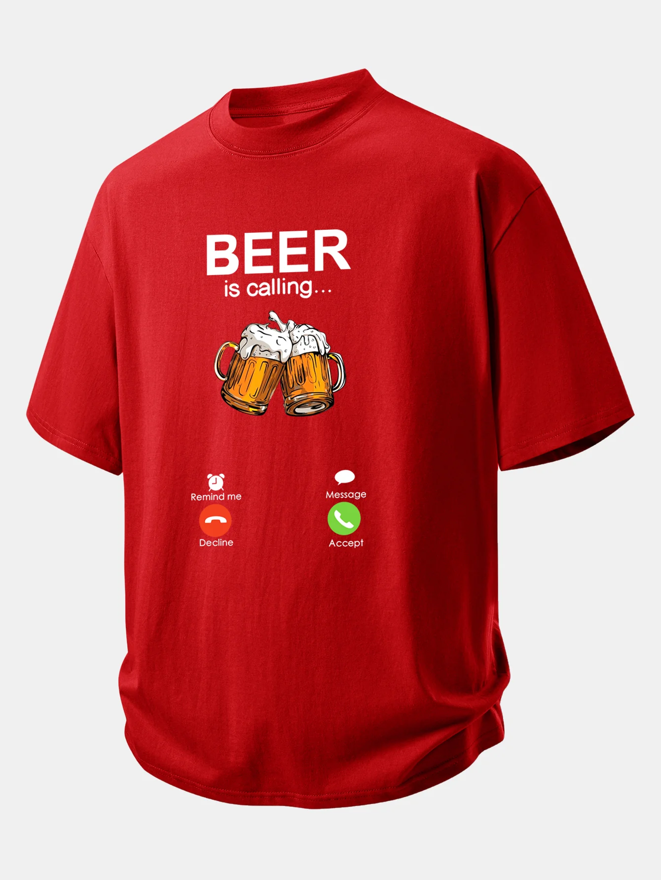 Relax Fit Beer Is Calling Print Cotton T-Shirt - Image 2
