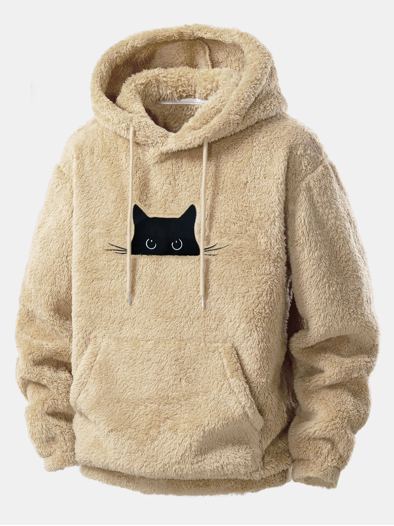 Relax Fit Black Cat Embroidered Teddy Hoodie - Image 2