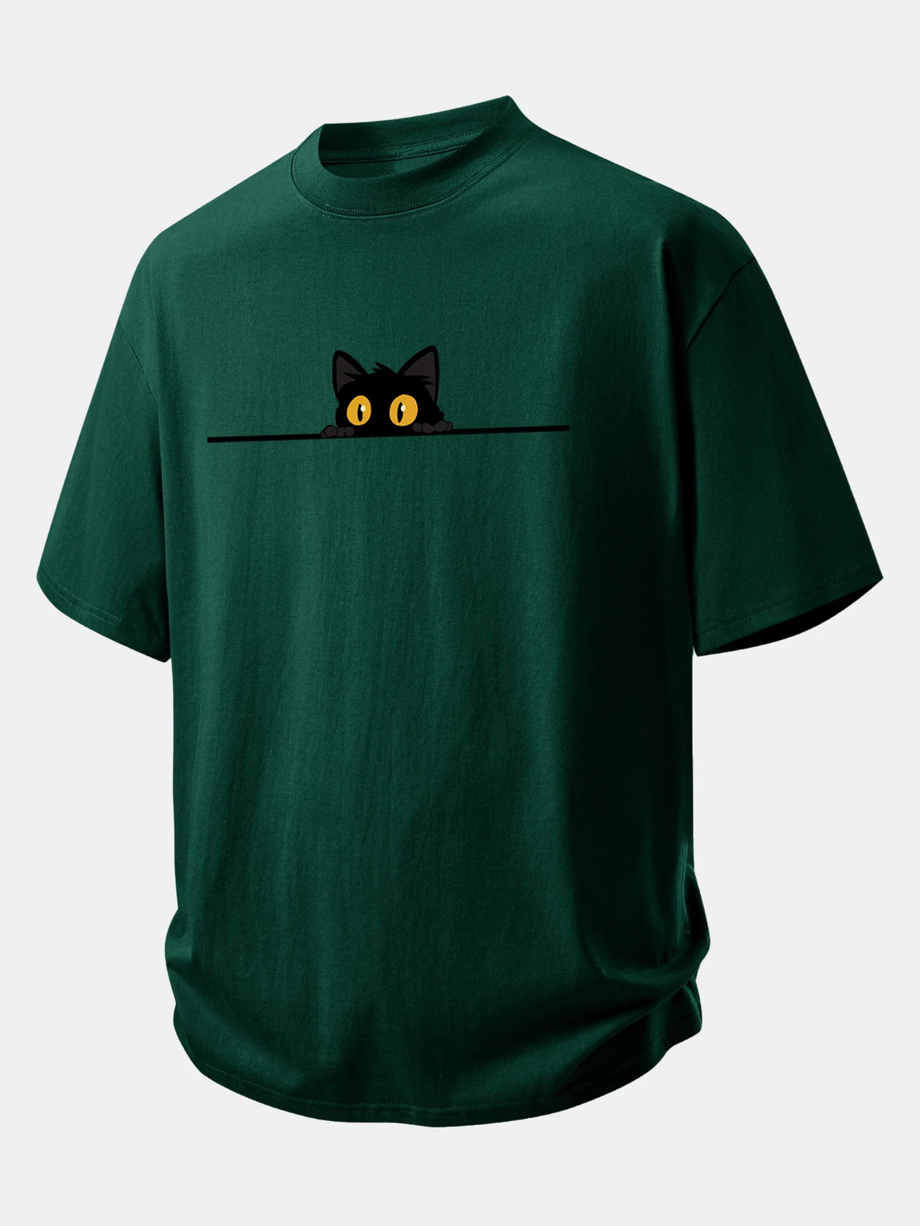 Relax Fit Black Cat Print Cotton T-Shirt - Image 11