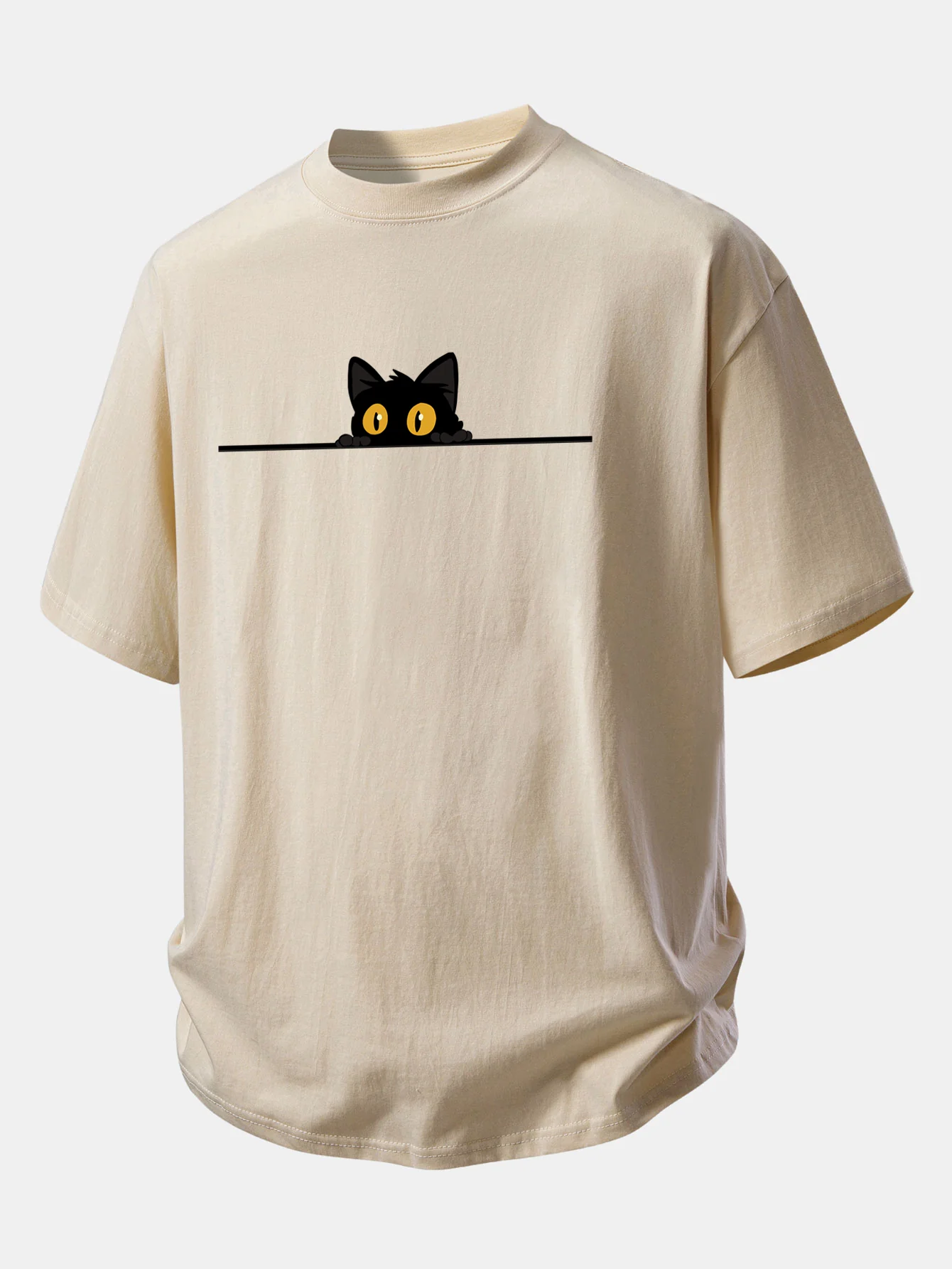 Relax Fit Black Cat Print Cotton T-Shirt - Image 2