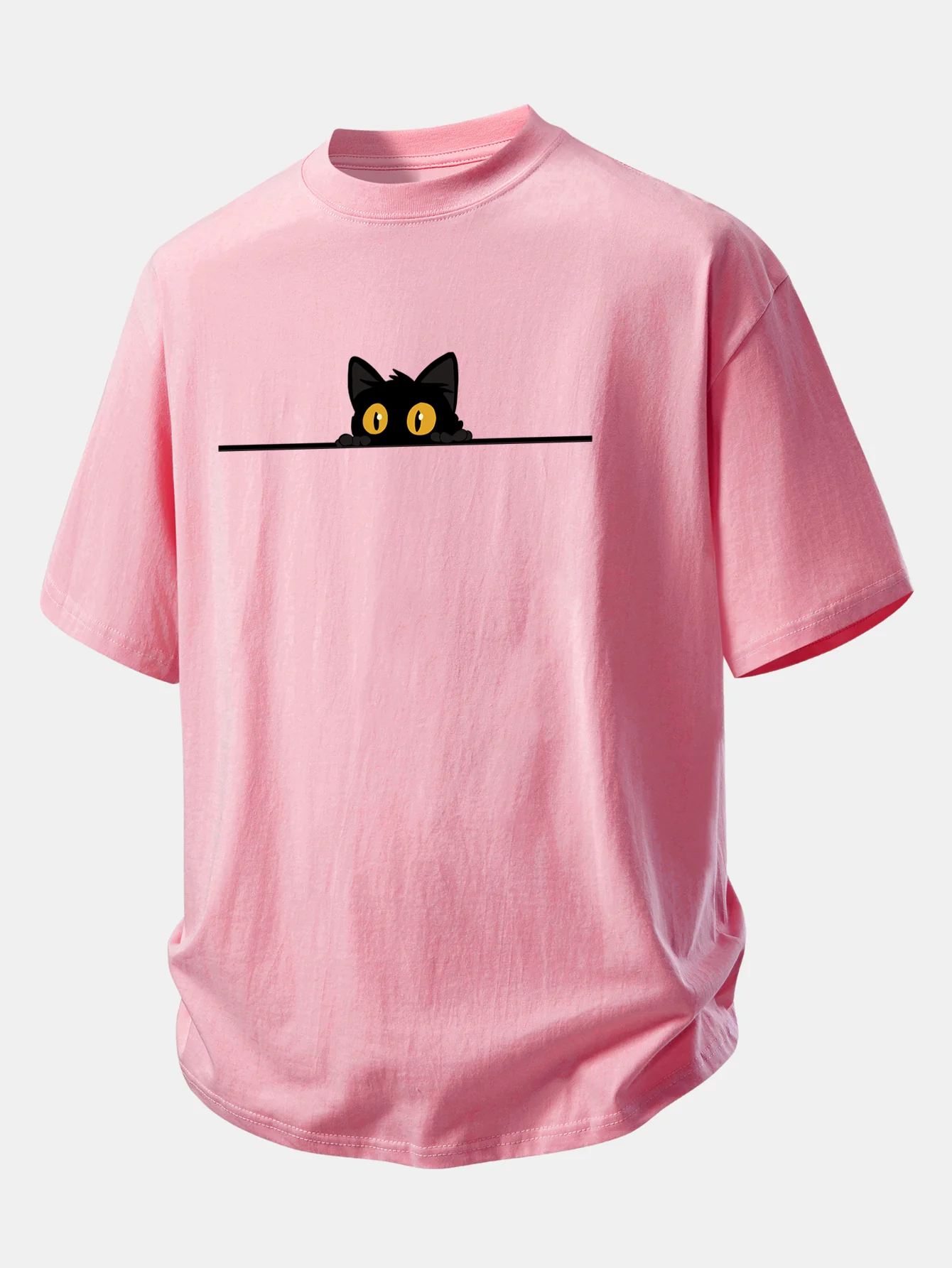 Relax Fit Black Cat Print Cotton T-Shirt - Image 3
