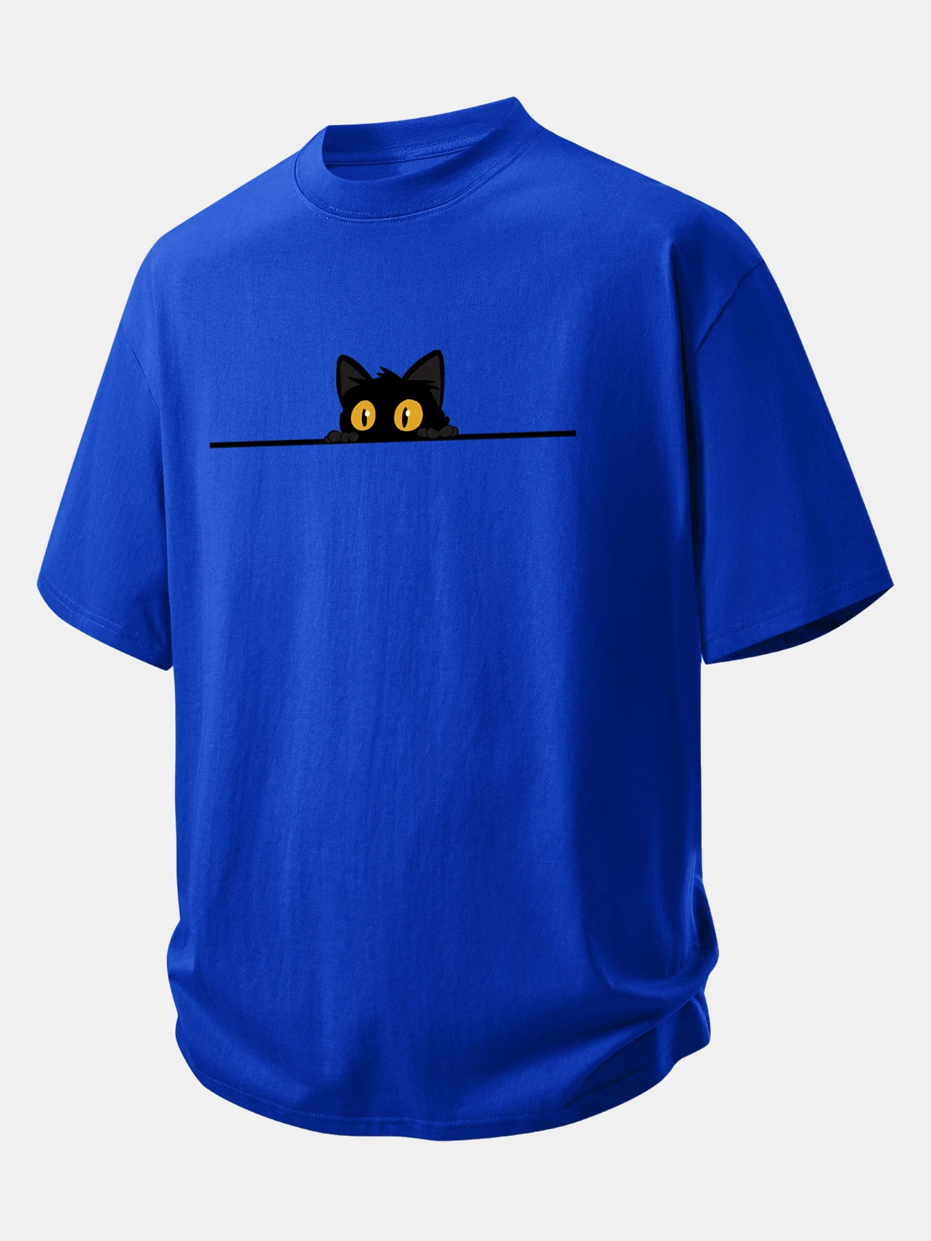 Relax Fit Black Cat Print Cotton T-Shirt - Image 7