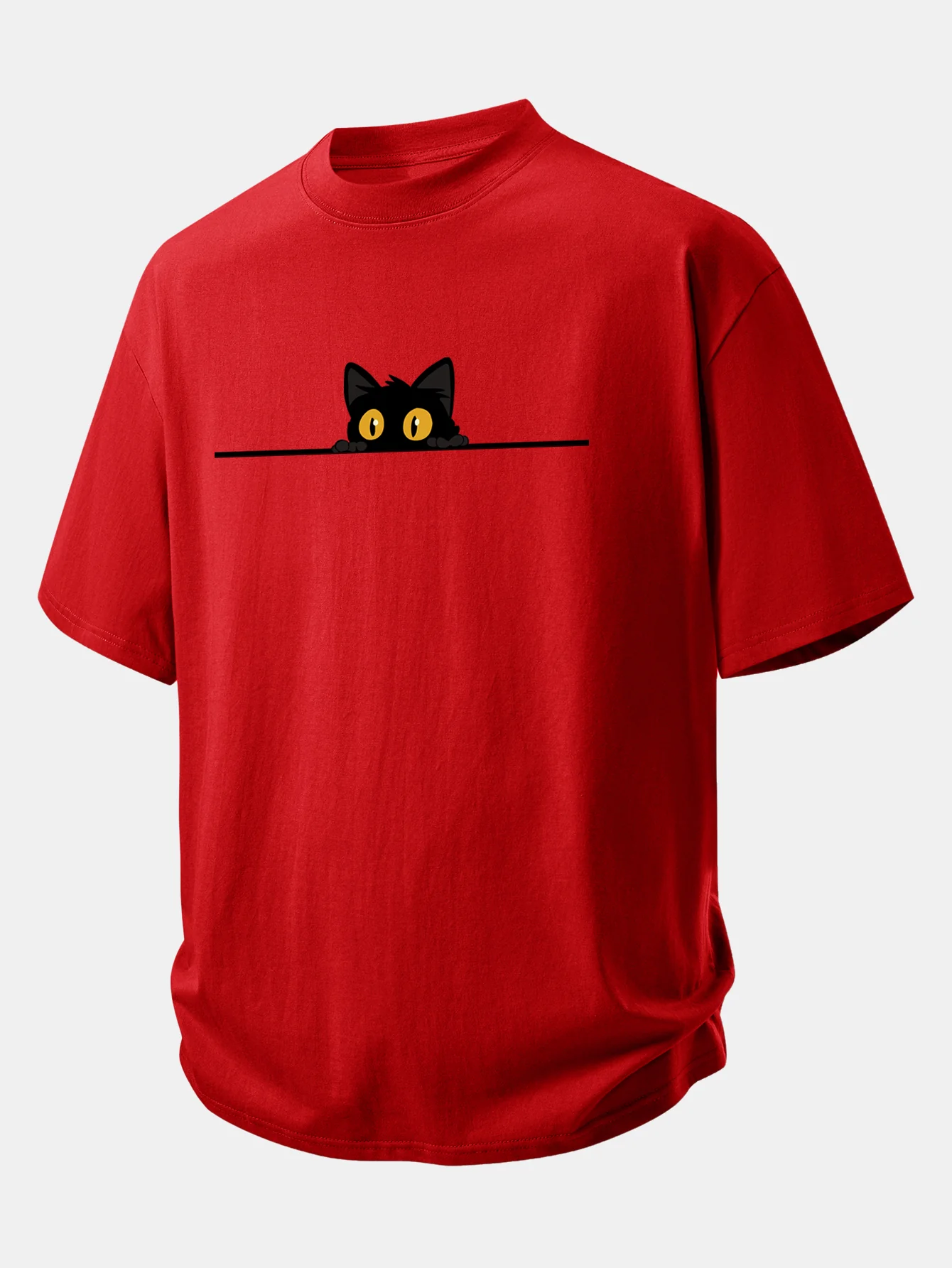 Relax Fit Black Cat Print Cotton T-Shirt - Image 8
