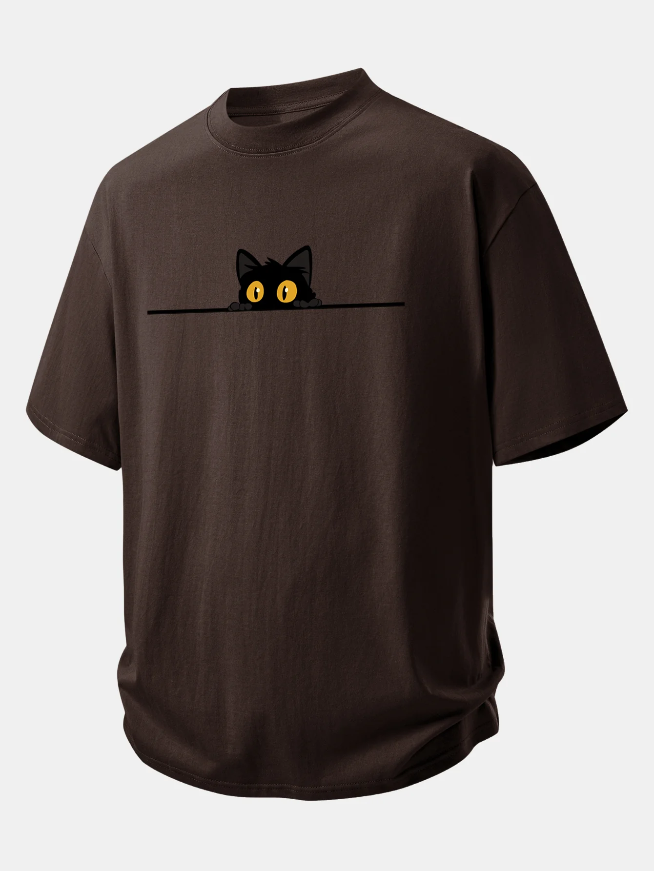 Relax Fit Black Cat Print Cotton T-Shirt - Image 9