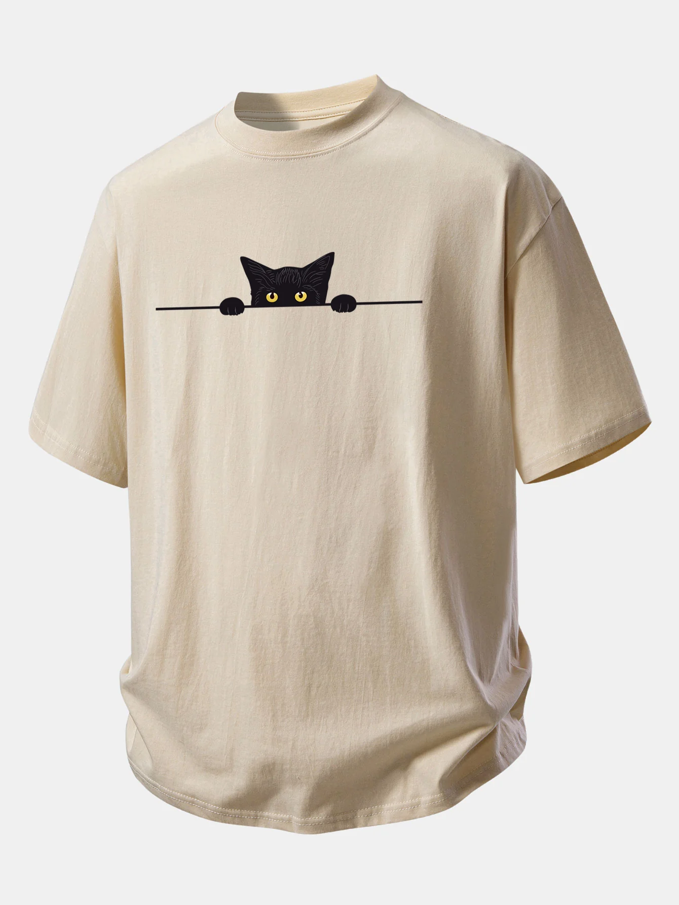 Relax Fit Black Cat Print Cotton T-Shirt