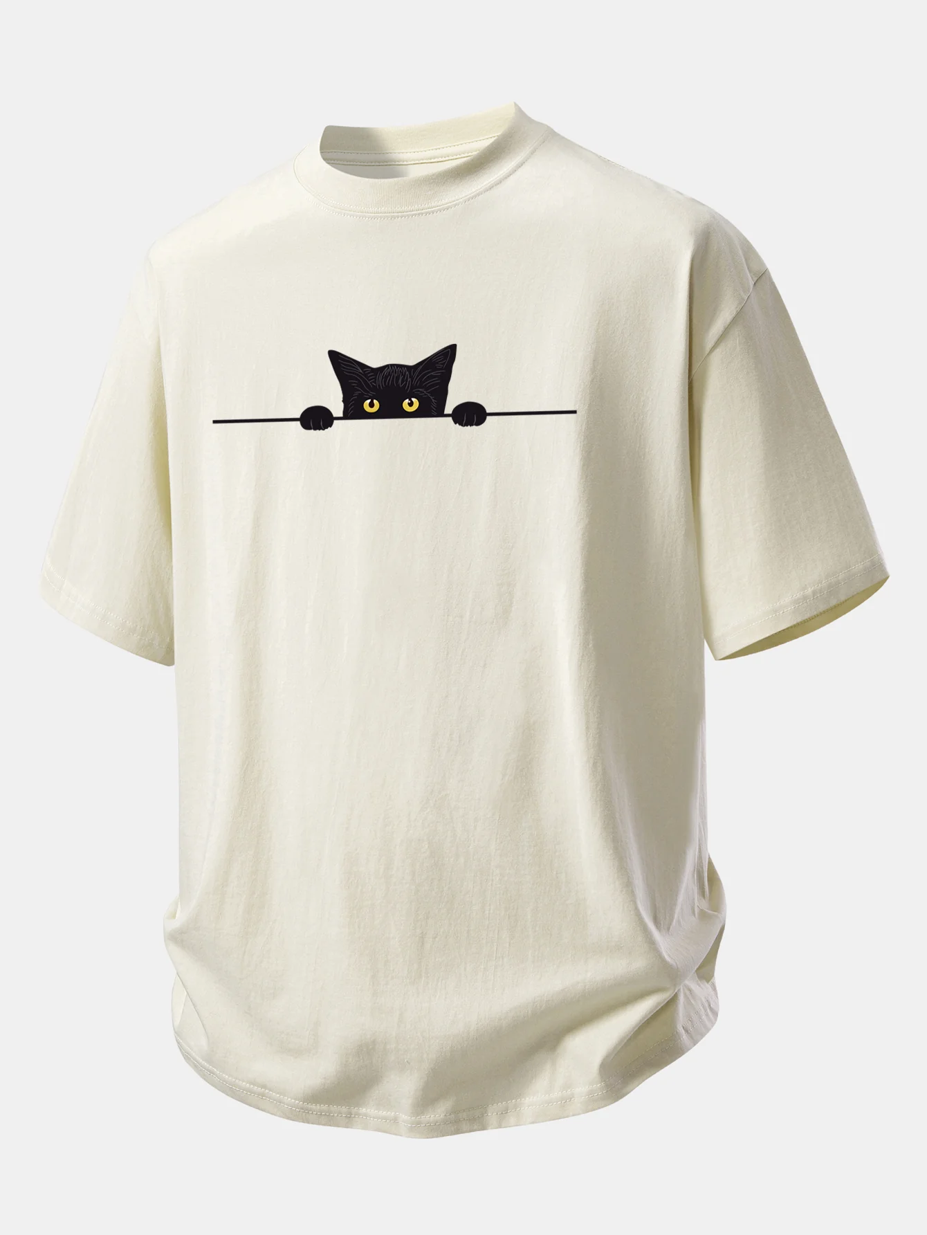 Relax Fit Black Cat Print Cotton T-Shirt - Image 12