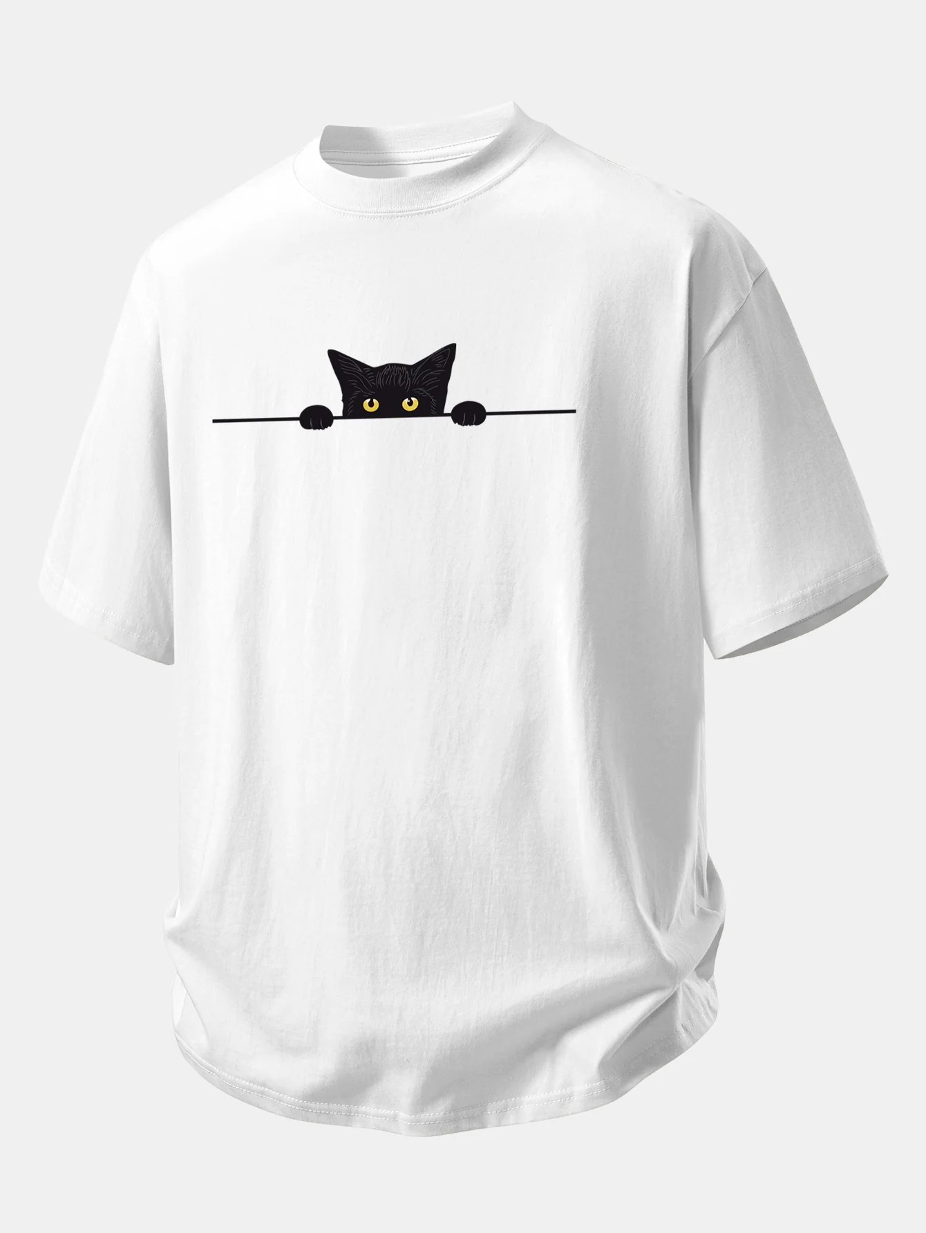 Relax Fit Black Cat Print Cotton T-Shirt - Image 2