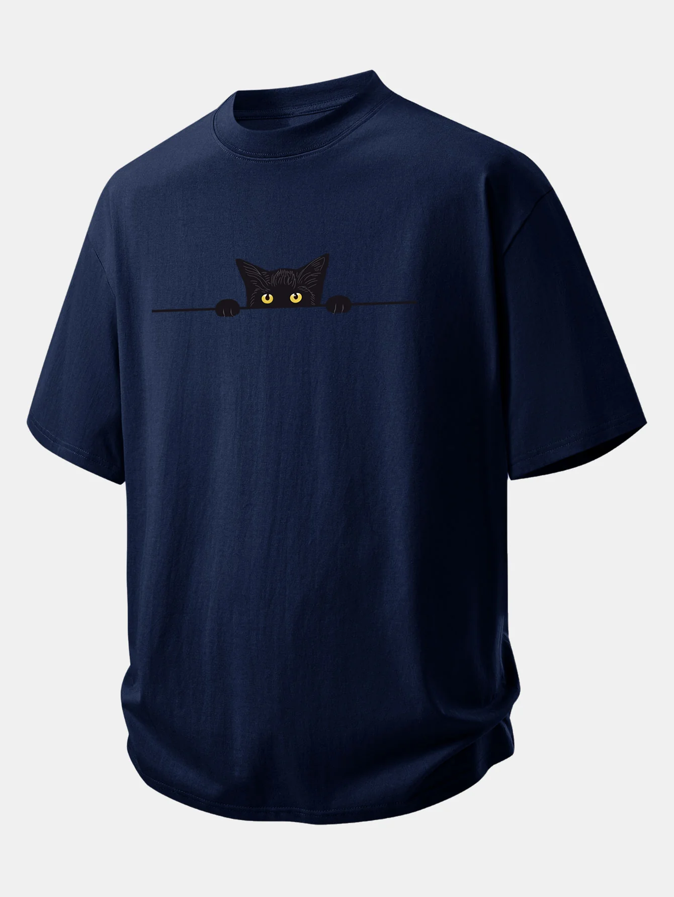 Relax Fit Black Cat Print Cotton T-Shirt - Image 3
